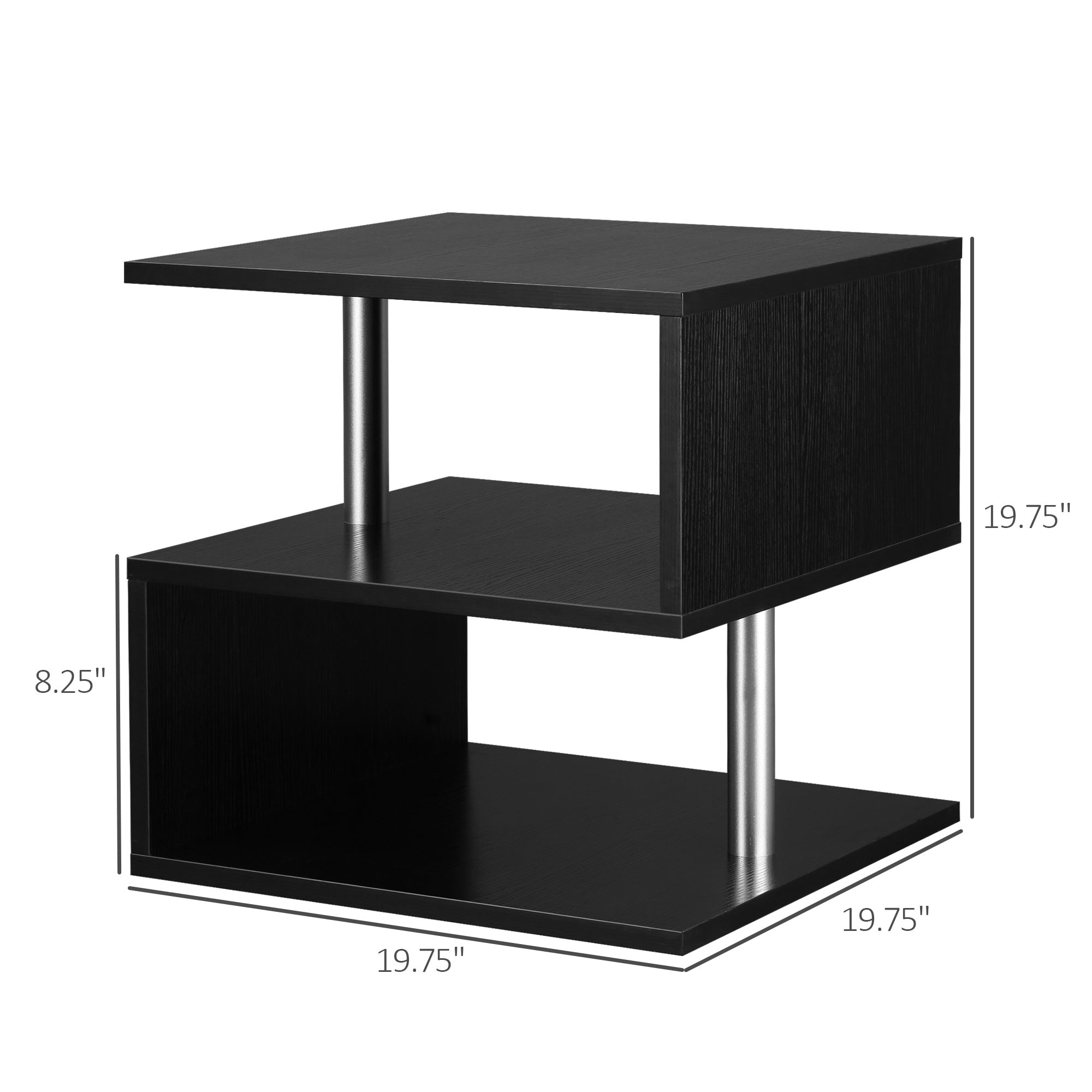 20" Modern End Table Accent Side Table S Shaped Coffee Table with Storage Black