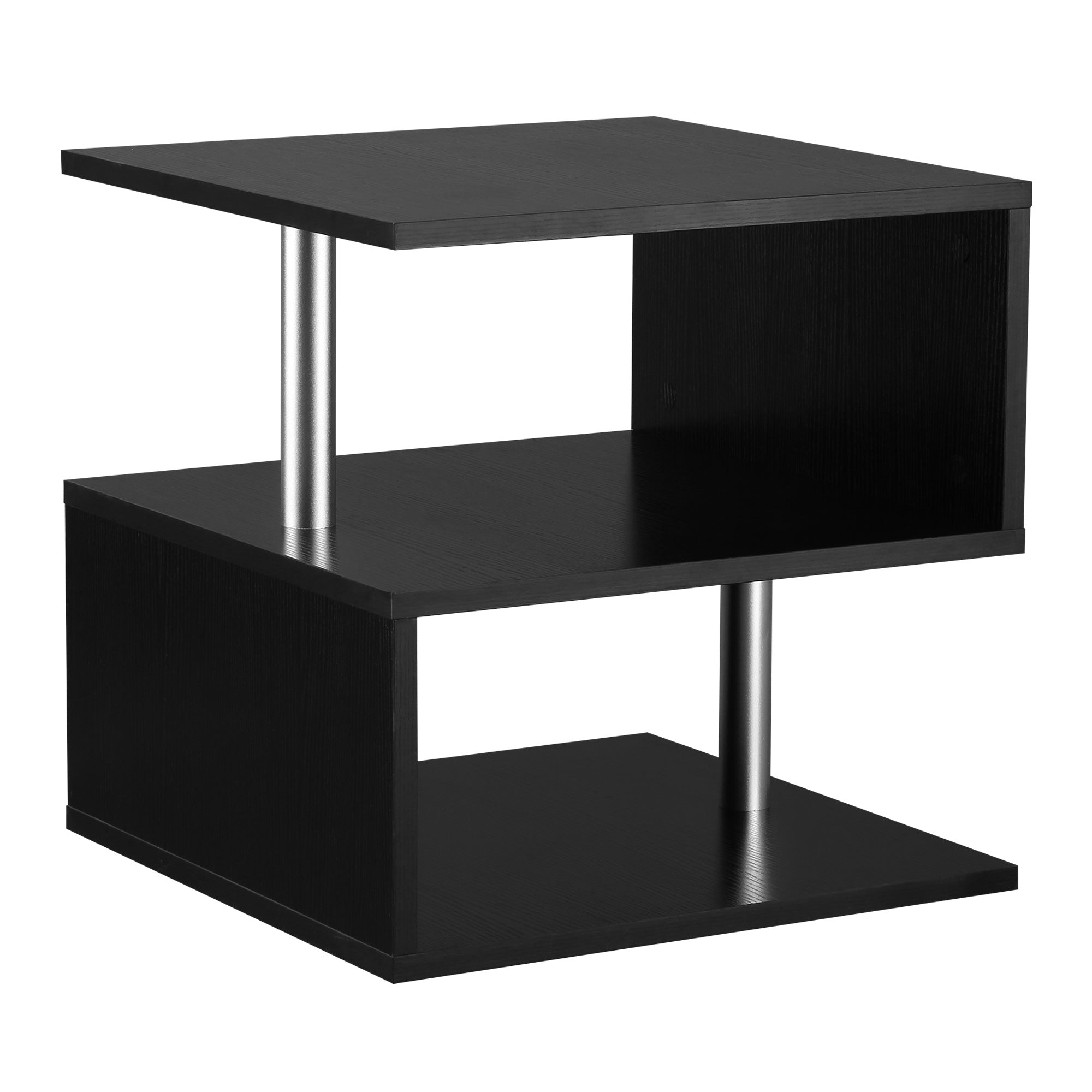 20" Modern End Table Accent Side Table S Shaped Coffee Table with Storage Black