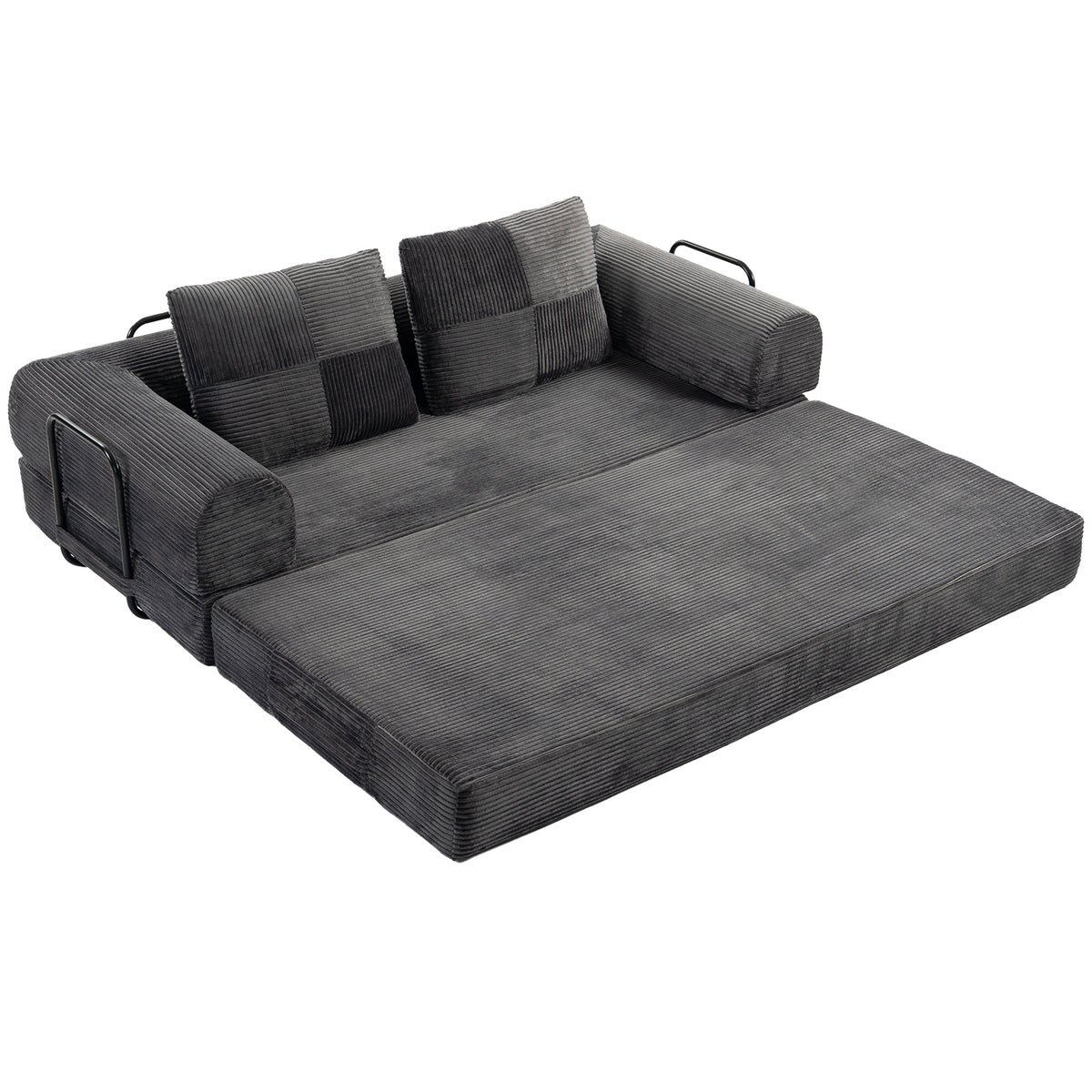5-in-1 Convertible Sofa Bed, 78.7" Folding Boneless Futon Couch with Fixed-Shape Frame & 2 Pillows, Floor Sofa Loveseat Sleeper for Living Room, Bedroom, Dark Grey