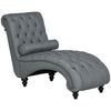 Button Tufted Chaise Lounge with Wood Legs & Nailhead Trim, Grey