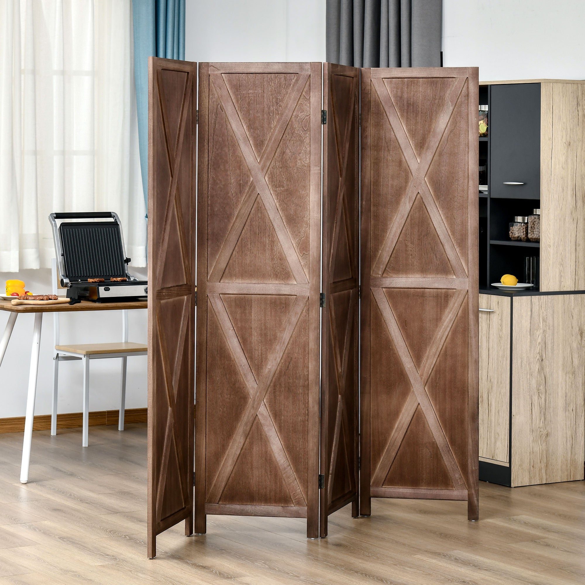 HOMCOM 5.6 Ft. Tall 4-Panel Room Divider, X Pattern Freestanding Folding Privacy Screen Panels, Partition Wall Divider for Indoor Bedroom Office