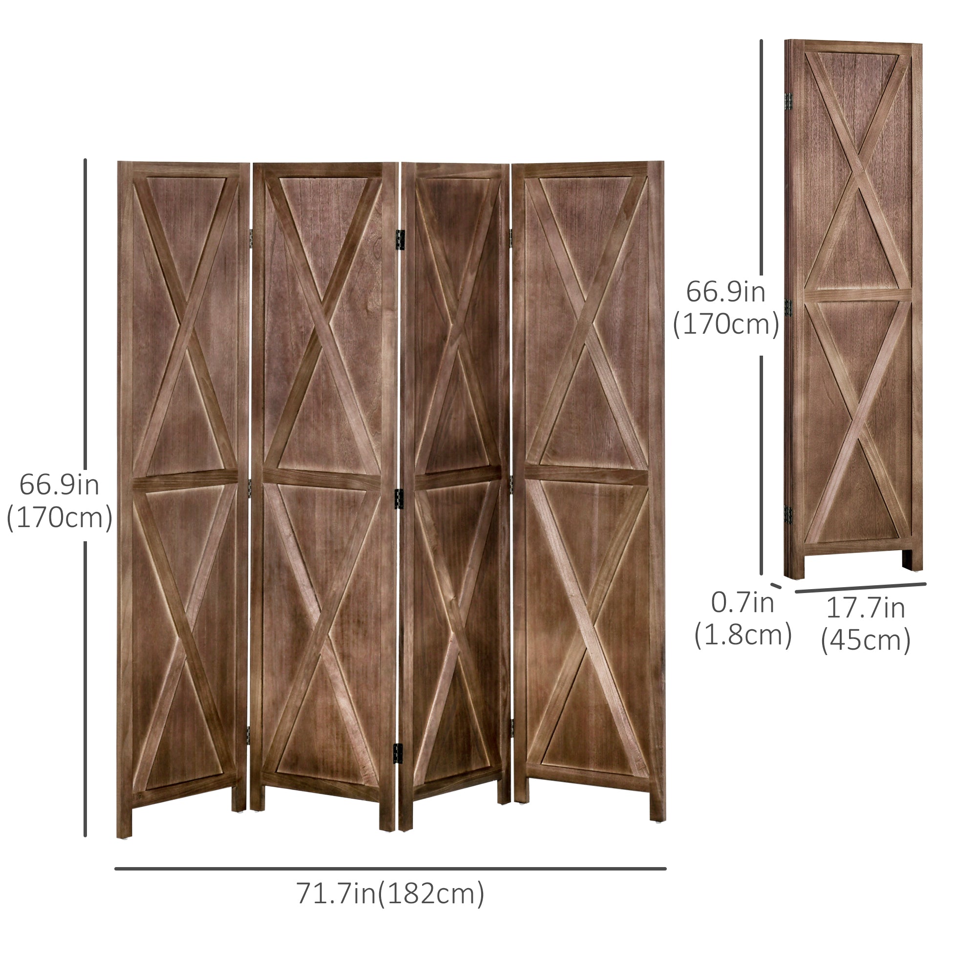 HOMCOM 5.6 Ft. Tall 4-Panel Room Divider, X Pattern Freestanding Folding Privacy Screen Panels, Partition Wall Divider for Indoor Bedroom Office