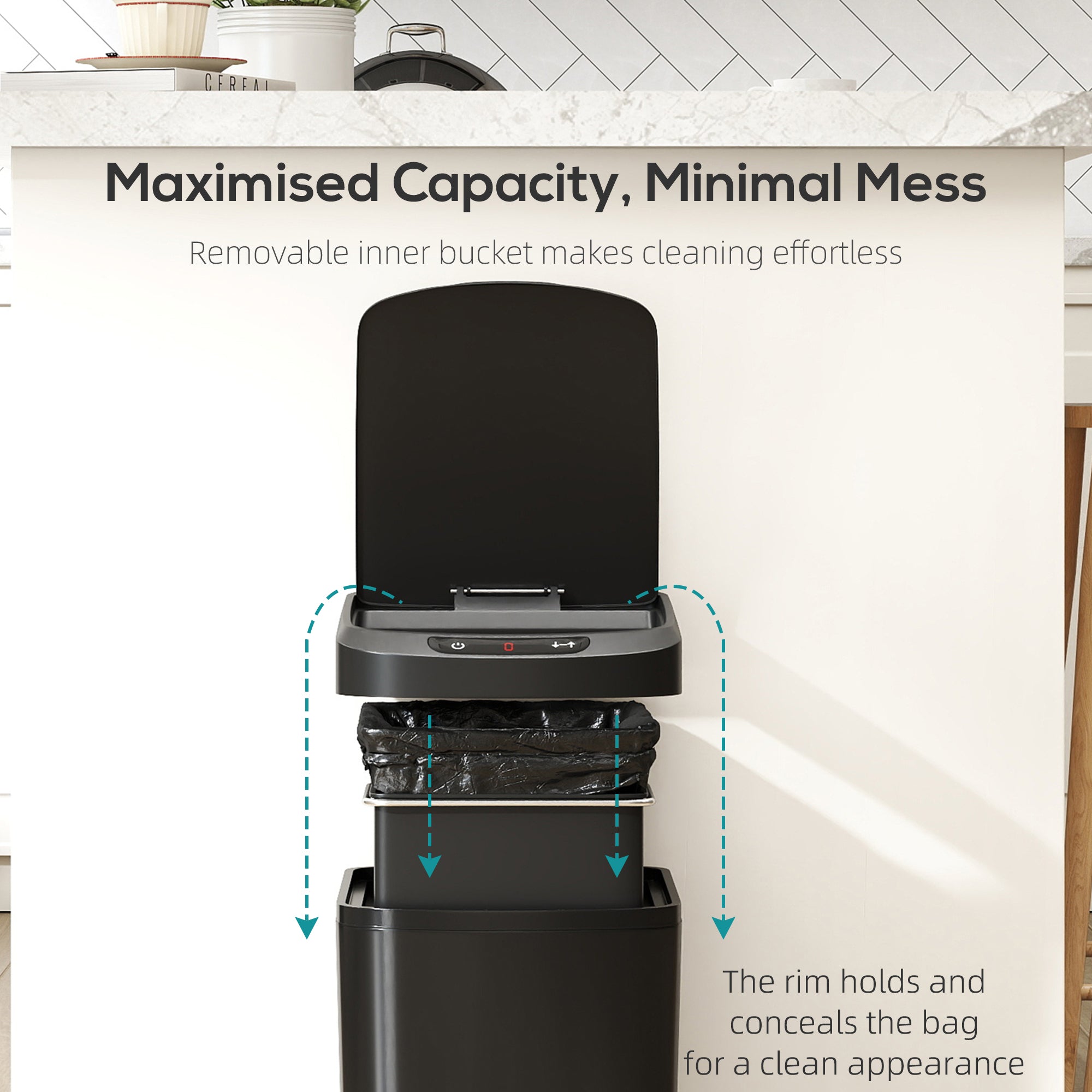 12L Sensor Bin, Automatic Touchless Motion Sensor Kitchen Bin, Compact Trash Can with Fingerprint Resistant Stainless Steel for Hygienic Gyms, Home Office Use, Black