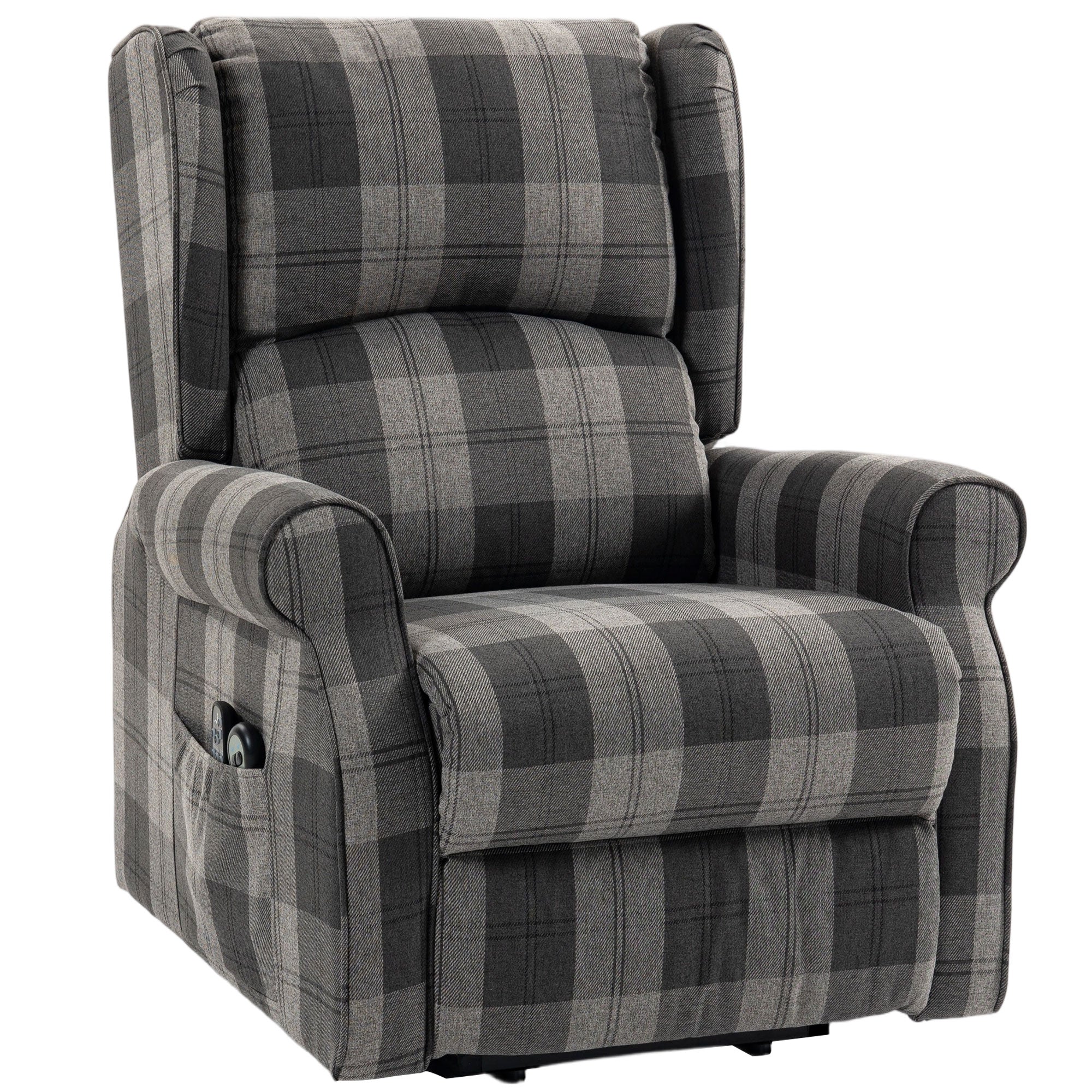 Power Lift Recliner Chair with Vibration Massage and Heat, Checked Electric Lift Chair for Elderly, Fabric Riser and Reclining Armchair with Pocket Spring, Remote, Quick Assembly, Side Pockets
