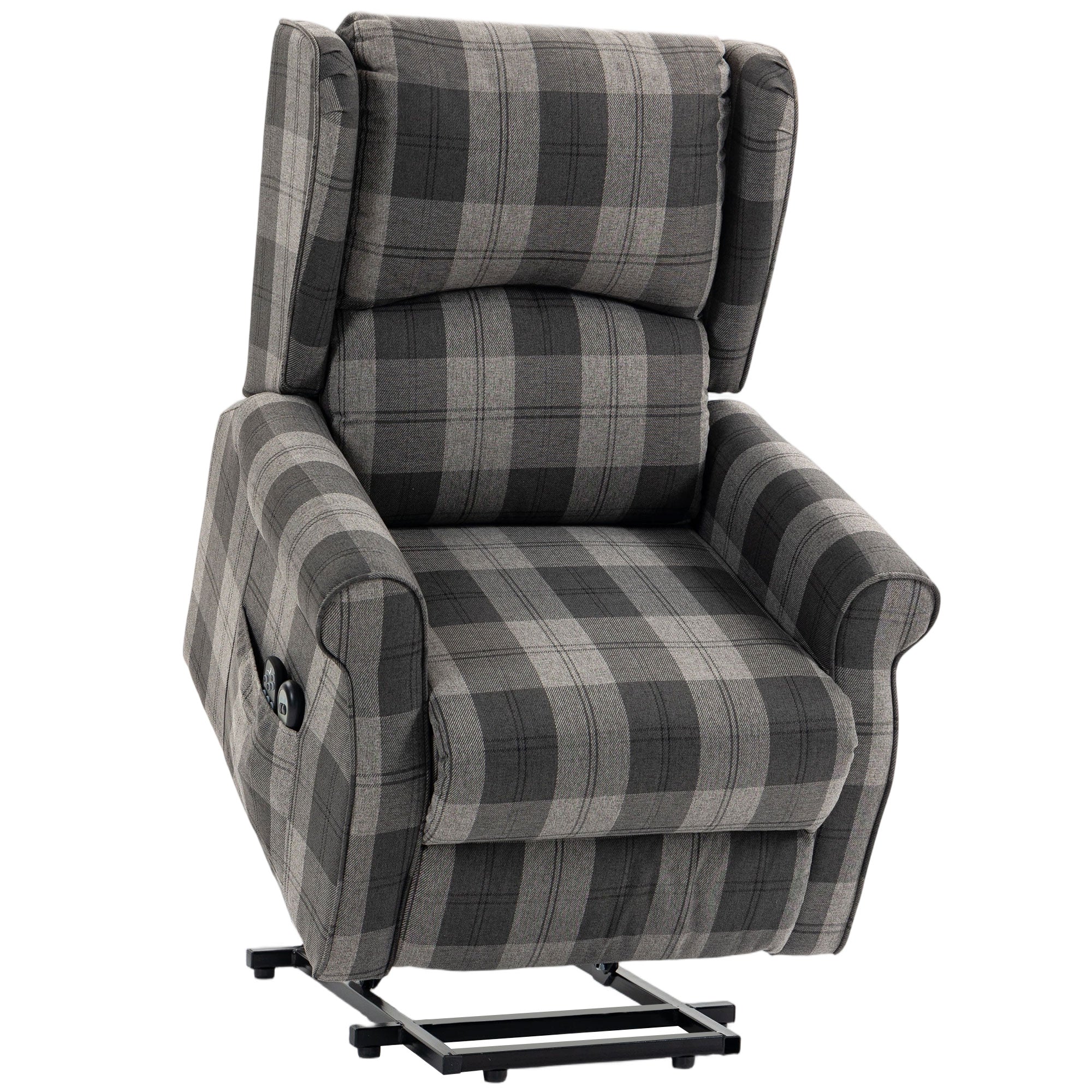 Power Lift Recliner Chair with Vibration Massage and Heat, Checked Electric Lift Chair for Elderly, Fabric Riser and Reclining Armchair with Pocket Spring, Remote, Quick Assembly, Side Pockets