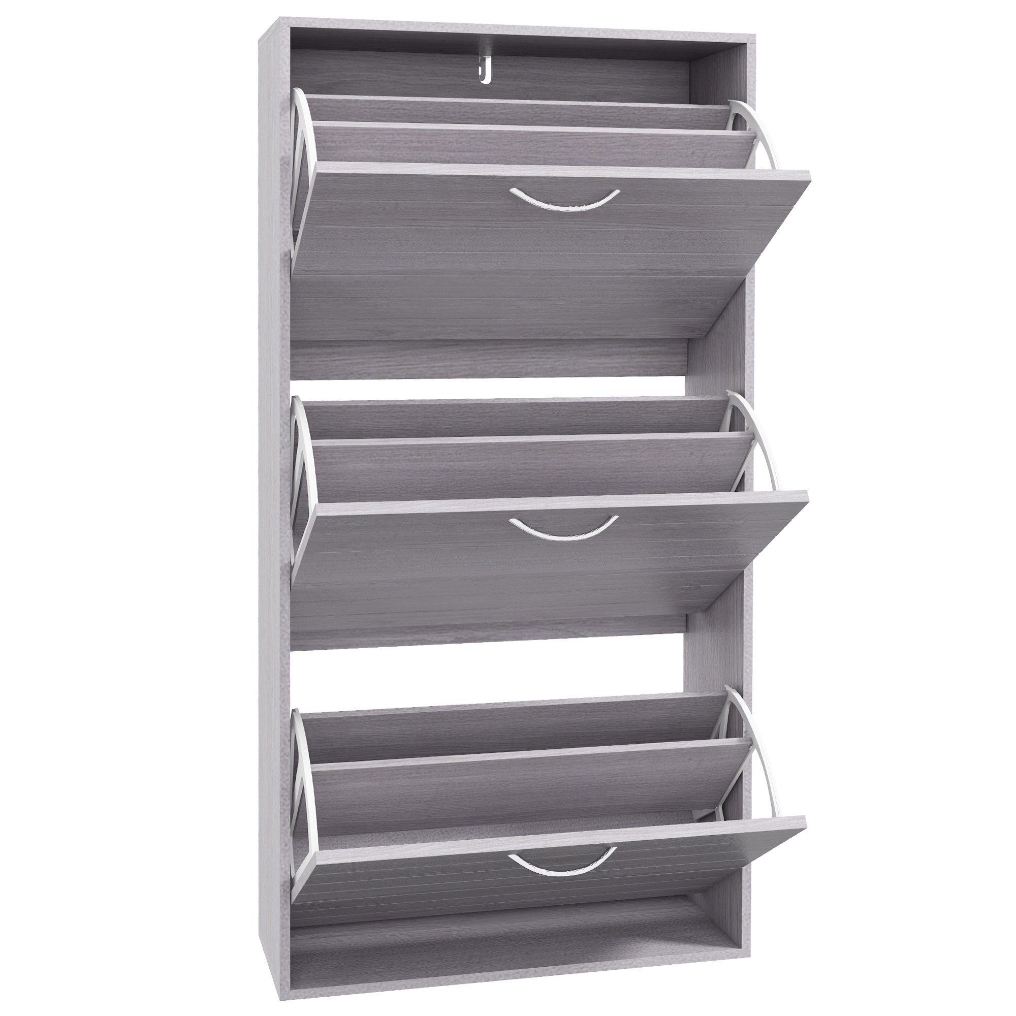 HOMCOM Narrow Shoe Cabinet, Slim Shoe Storage Cabinet with 3 Flip Drawers, 12 Pair of Shoes Organizer Hallway Entryway, Grey