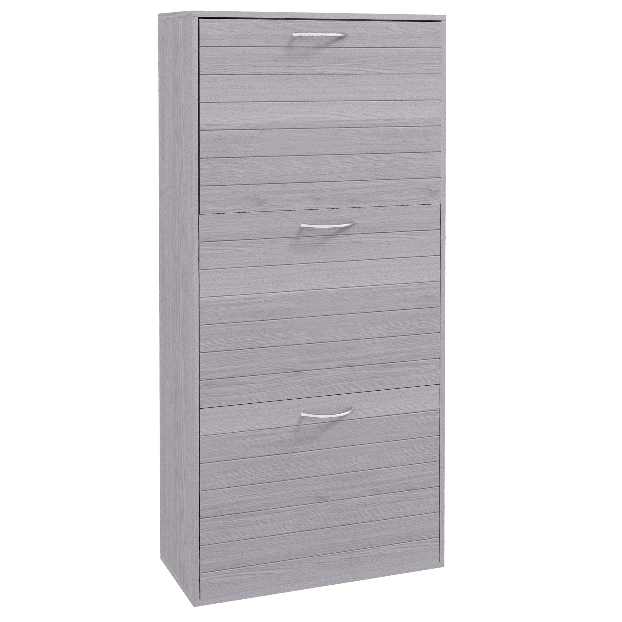 HOMCOM Narrow Shoe Cabinet, Slim Shoe Storage Cabinet with 3 Flip Drawers, 12 Pair of Shoes Organizer Hallway Entryway, Grey