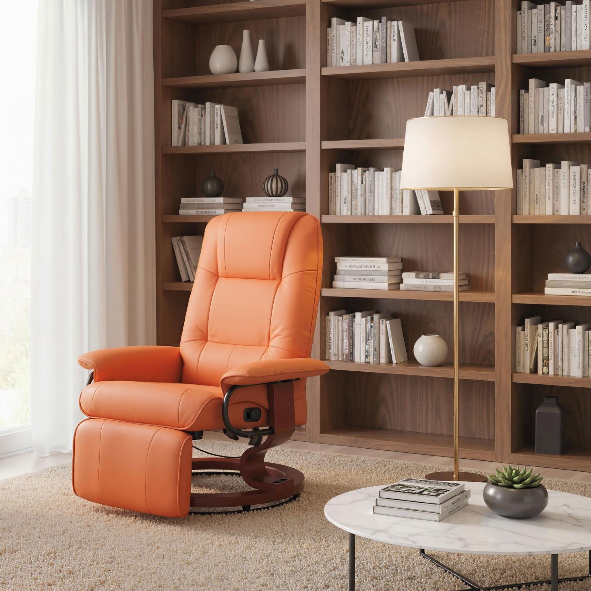 EaseRest Faux Leather Recliner Chair, Swivel Recliner w/ Footrest, Armrest & Wood Base, Orange - HOMCOM