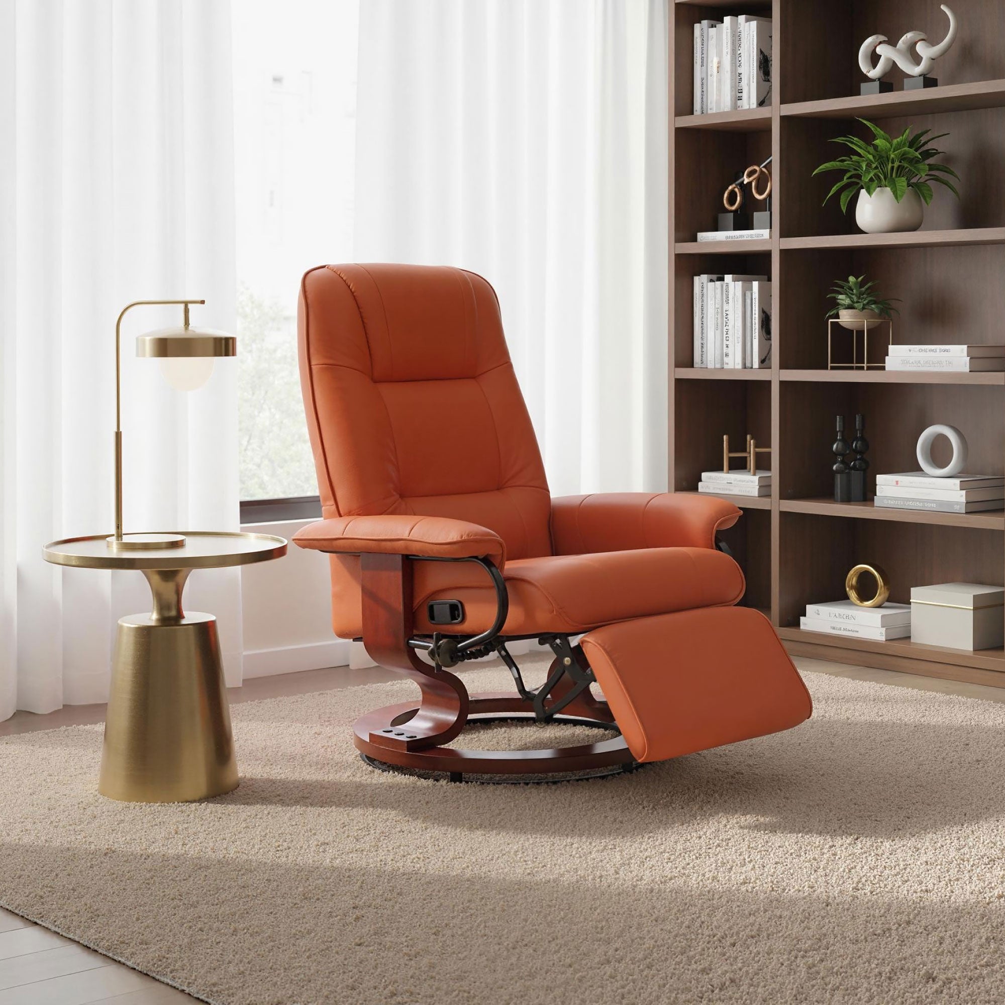 EaseRest Faux Leather Recliner Chair, Swivel Recliner w/ Footrest, Armrest & Wood Base, Orange - HOMCOM