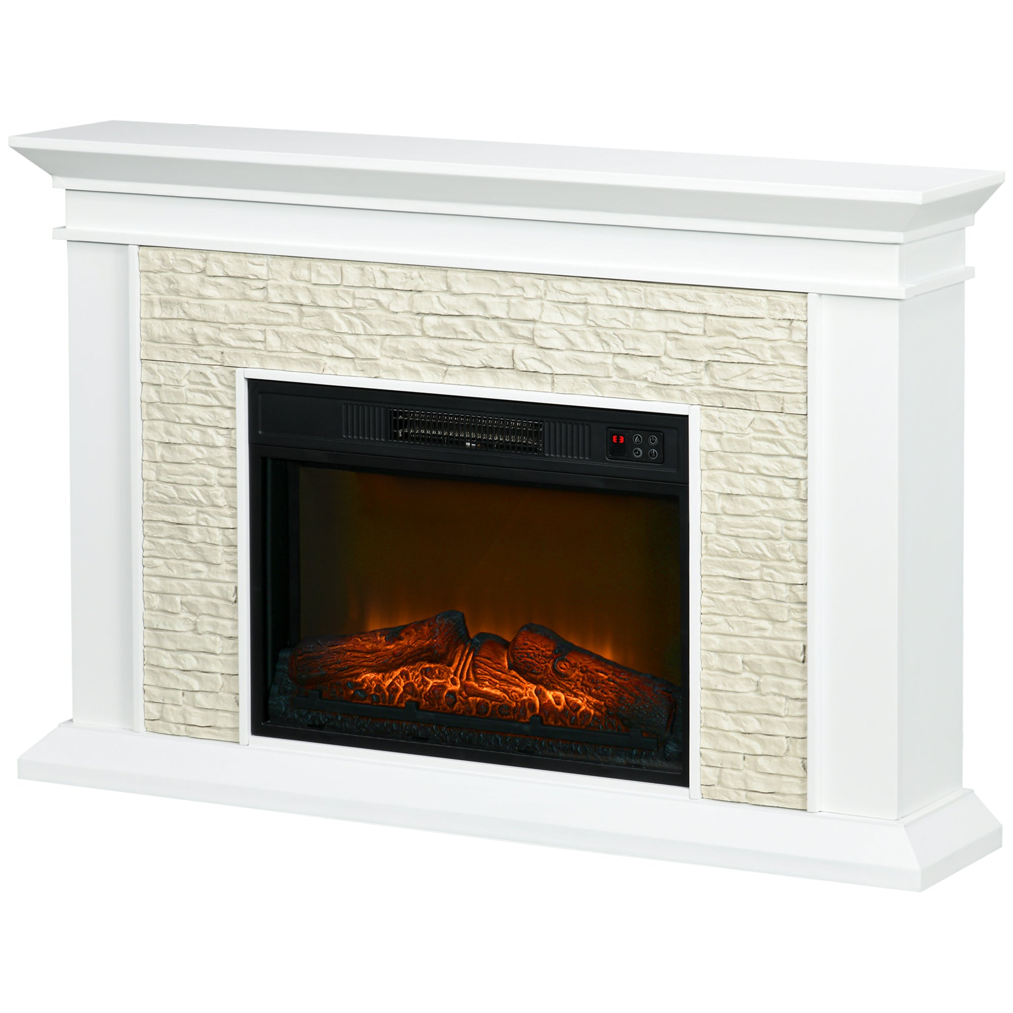 HOMCOM 31.5" Electric Fireplace with Mantel, 1400W Freestanding Fireplace Heater with Remote Control, Overheat Protection, Timer, White