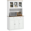 71" Pantry Cabinet with Microwave Countertop, Tall Kitchen Hutch with 2 Drawers, Freestanding Storage Cabinet with Adjustable Shelves, Glass and Shaker Doors, White