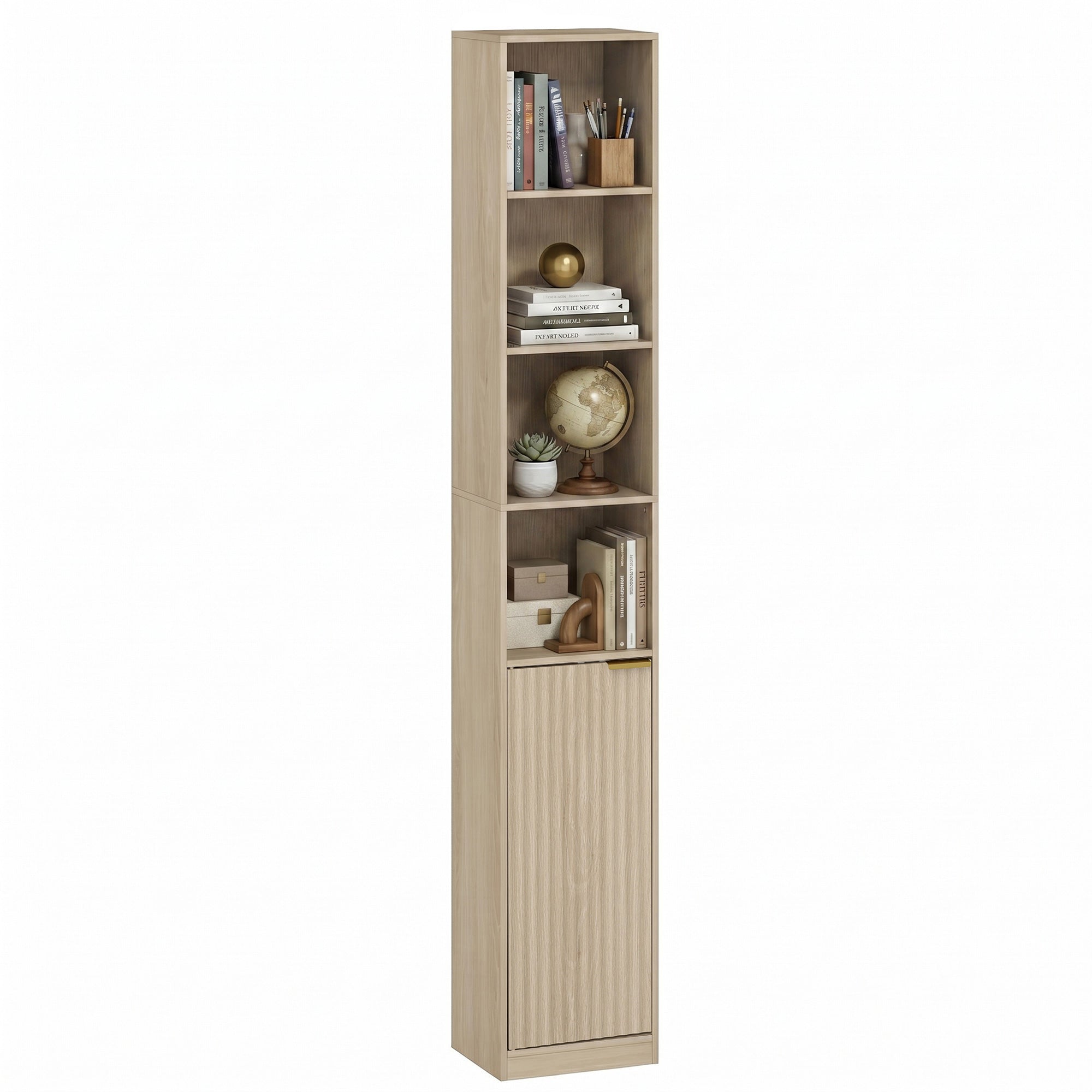 Bookcase, 6-Tier Tall Bookshelf, Open Book Shelf with Storage Cabinet and Adjustable Shelf, Anti-Tip Hardware for Living Room, Bedroom, Home Office, Oak Wood Effect
