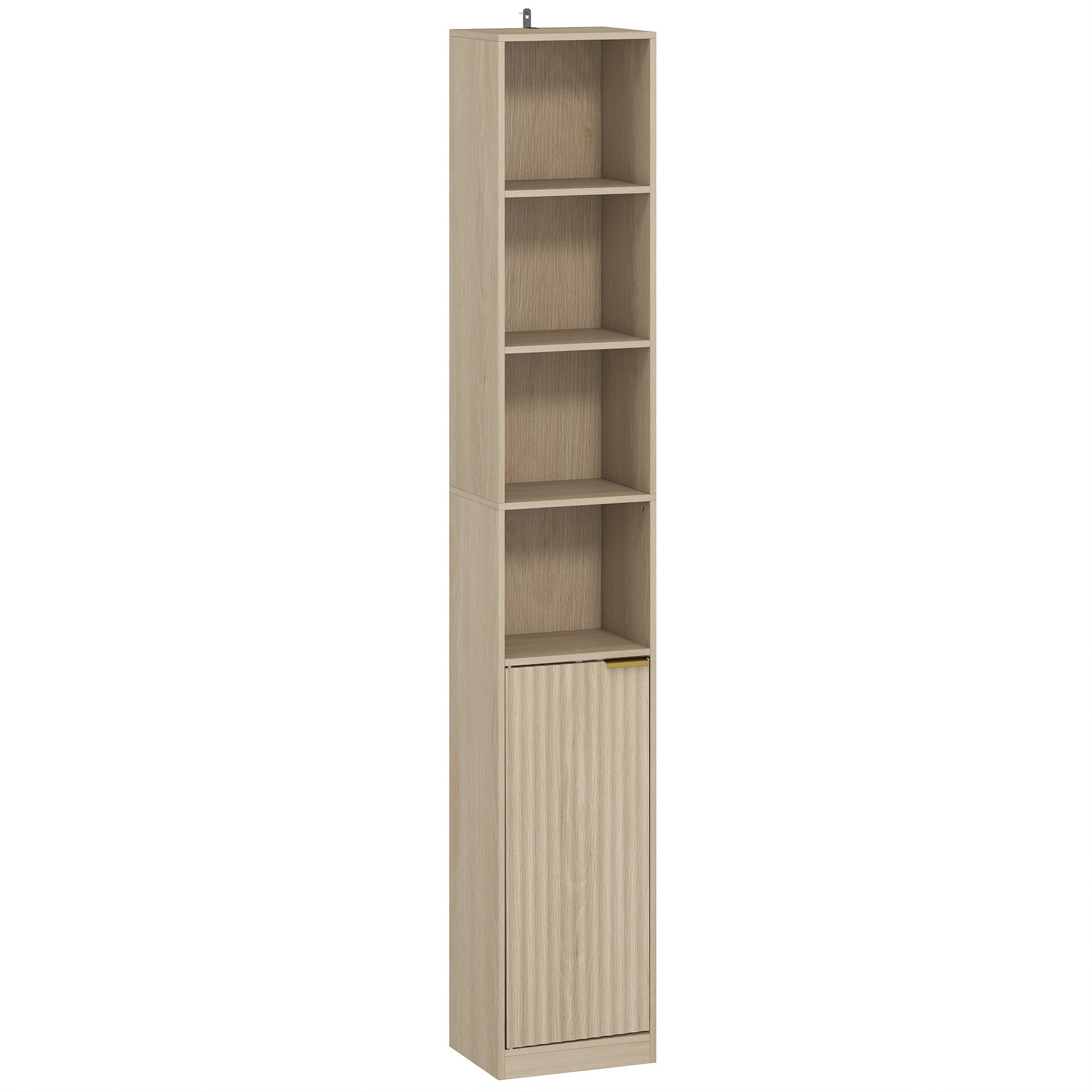 Bookcase, 6-Tier Tall Bookshelf, Open Book Shelf with Storage Cabinet and Adjustable Shelf, Anti-Tip Hardware for Living Room, Bedroom, Home Office, Oak Wood Effect