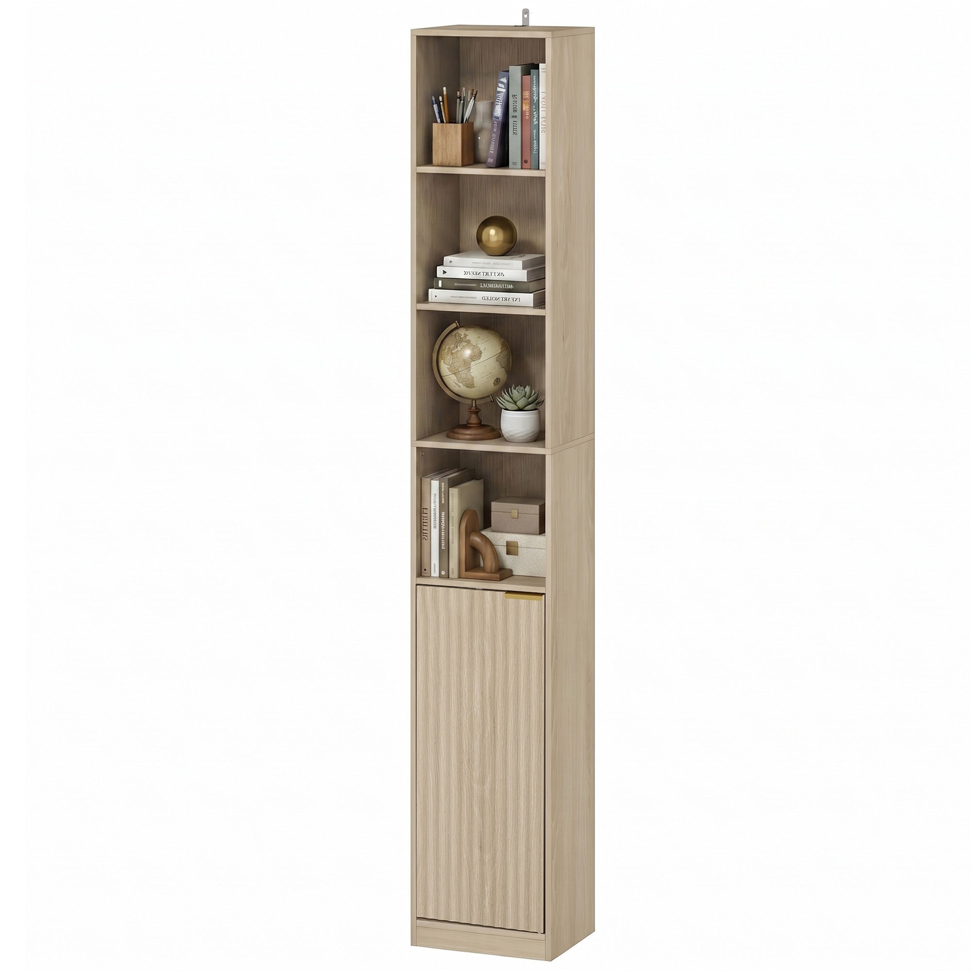 Bookcase, 6-Tier Tall Bookshelf, Open Book Shelf with Storage Cabinet and Adjustable Shelf, Anti-Tip Hardware for Living Room, Bedroom, Home Office, Oak Wood Effect