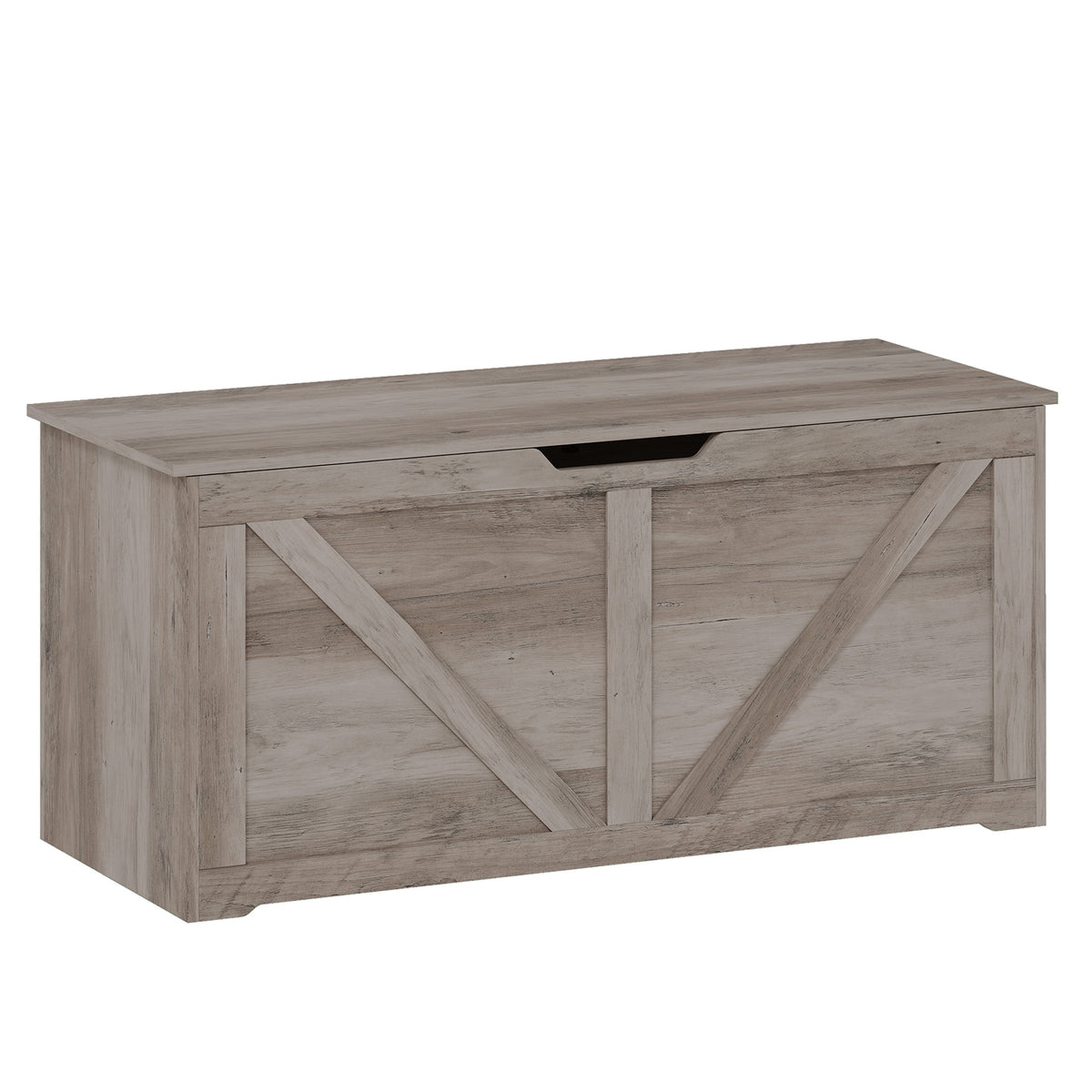 Storage Chest, Storage Bench with 2 Safety Hinges and U-shaped Cut-out Pull for Living Room, Entryway, 39.4" x 15.7" x 17.7", Supports 300 lbs, Grey Wood Grain