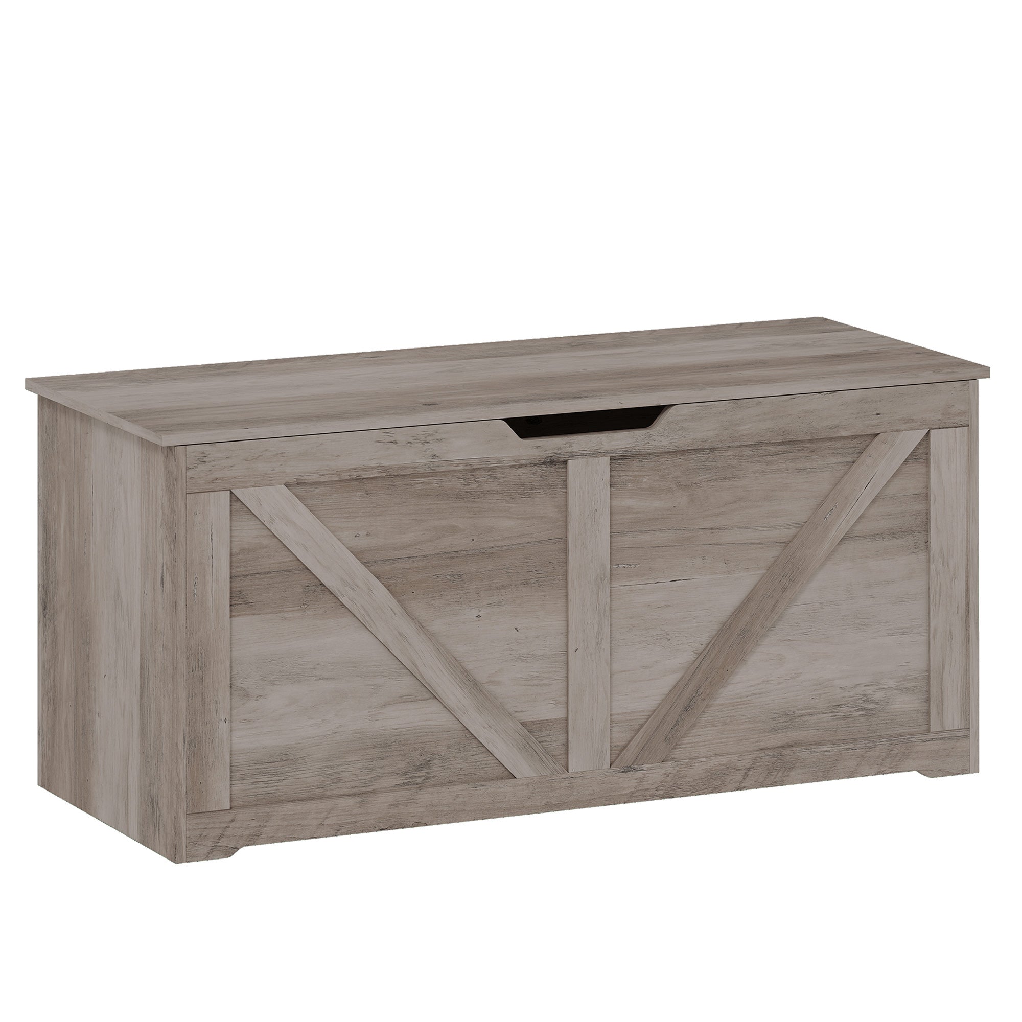 127L Storage Chest, Shoe Storage Trunk Bench Box with 2 Safety Hinges and U-shaped Cut-out Pull, Blanket Box Ottoman for Bedroom, Living Room, Entryway, 100 x 40 x 45 cm, Grey Wood-Effect