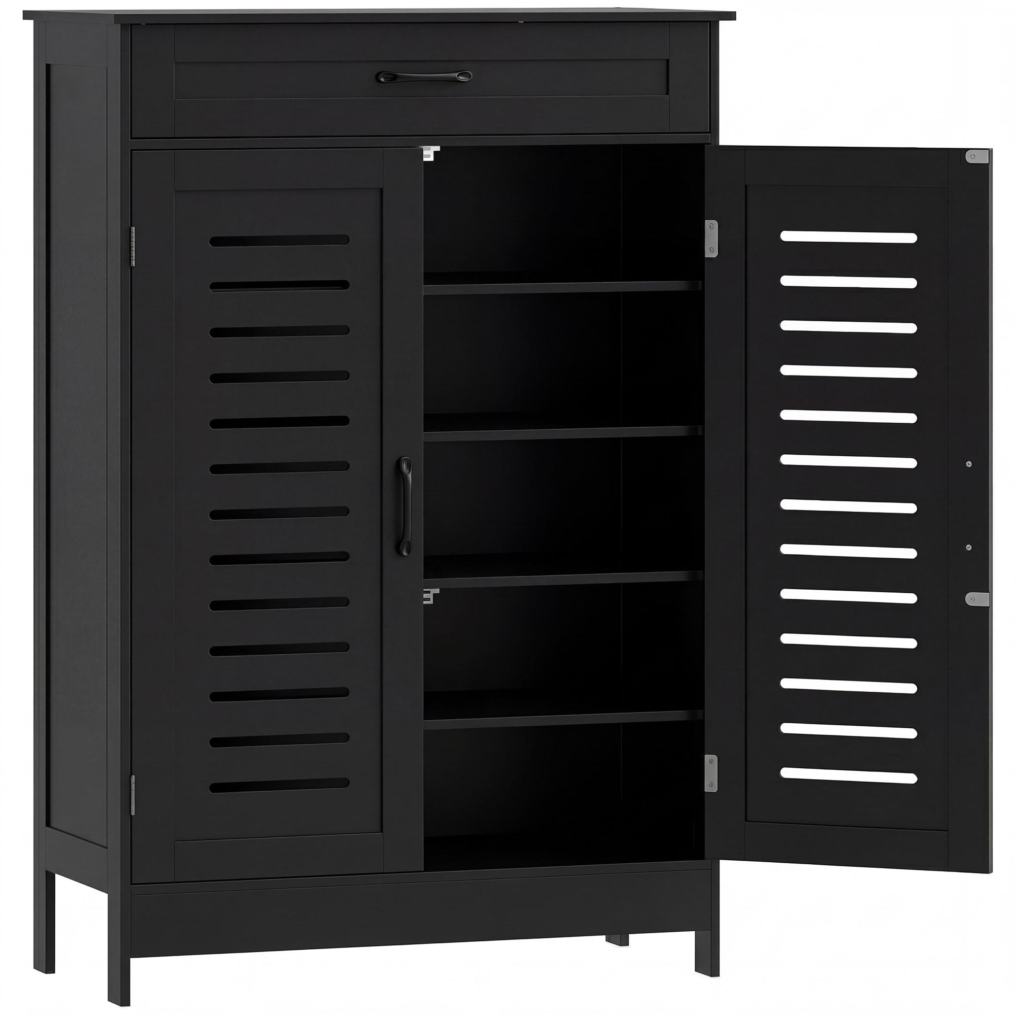 Shoe Cabinet with Louvered Doors, Modern Shoe Storage Cabinet with Drawer and Adjustable Shelves, Holds up to 20 Pairs for Entryway, Hallway, Black