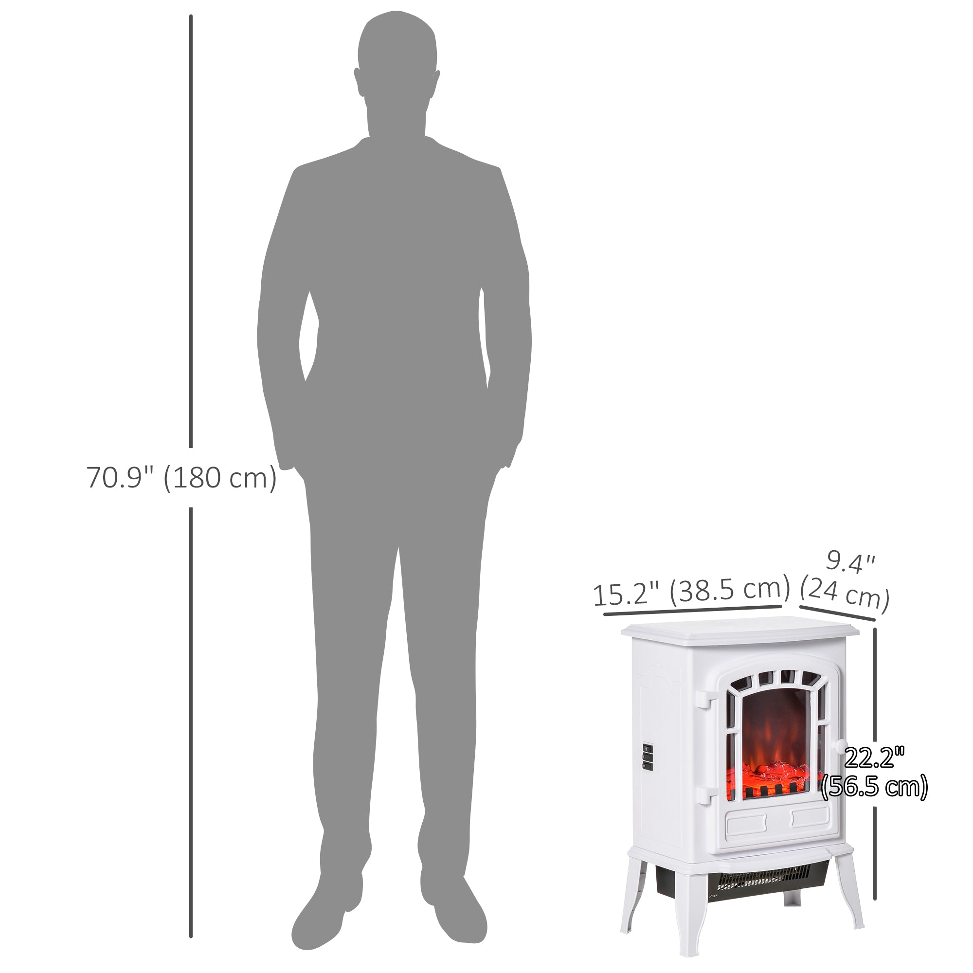 22" Free Standing Electric Fireplace Stove with Door, Fire Place Heater with Realistic Flame Effect, Overheat Safety Protection, 750W / 1500W, White