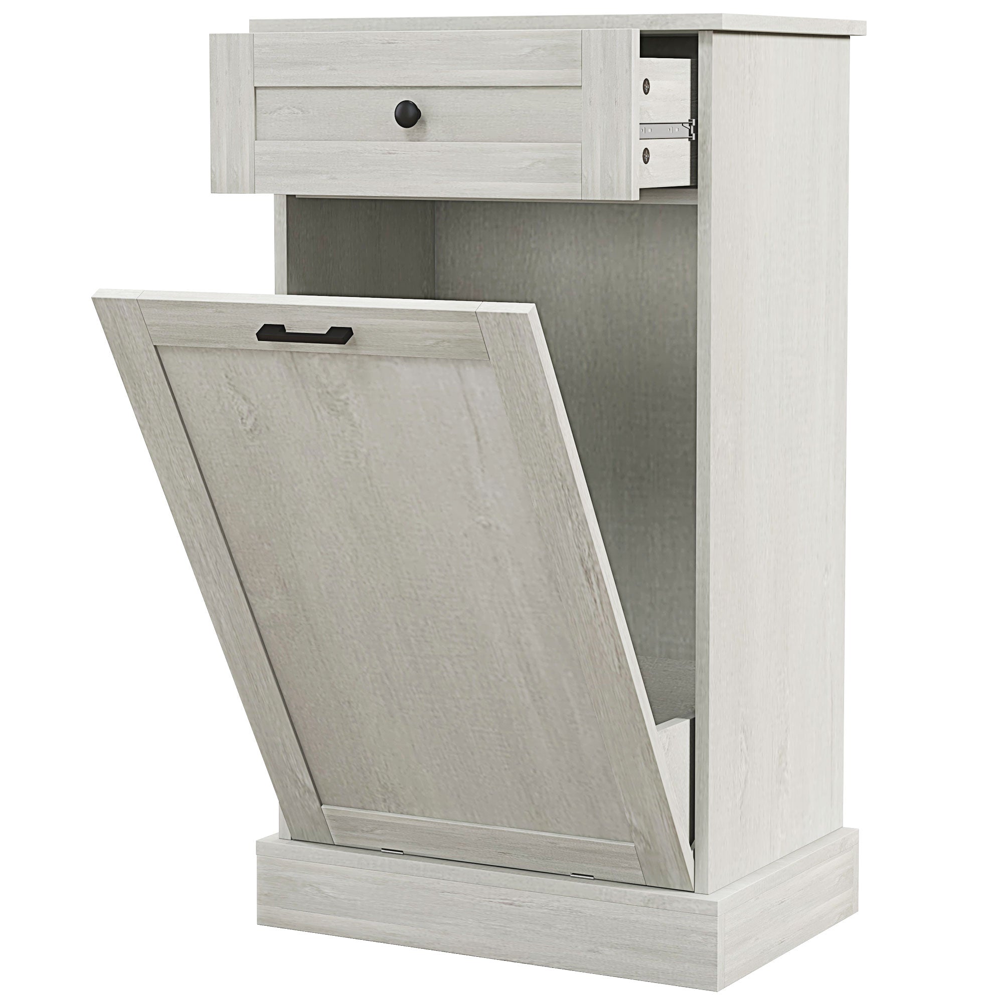 Kitchen Tilt Out Trash Bin Cabinet Free Standing Storage Cabinet with Drawer, Light Gray