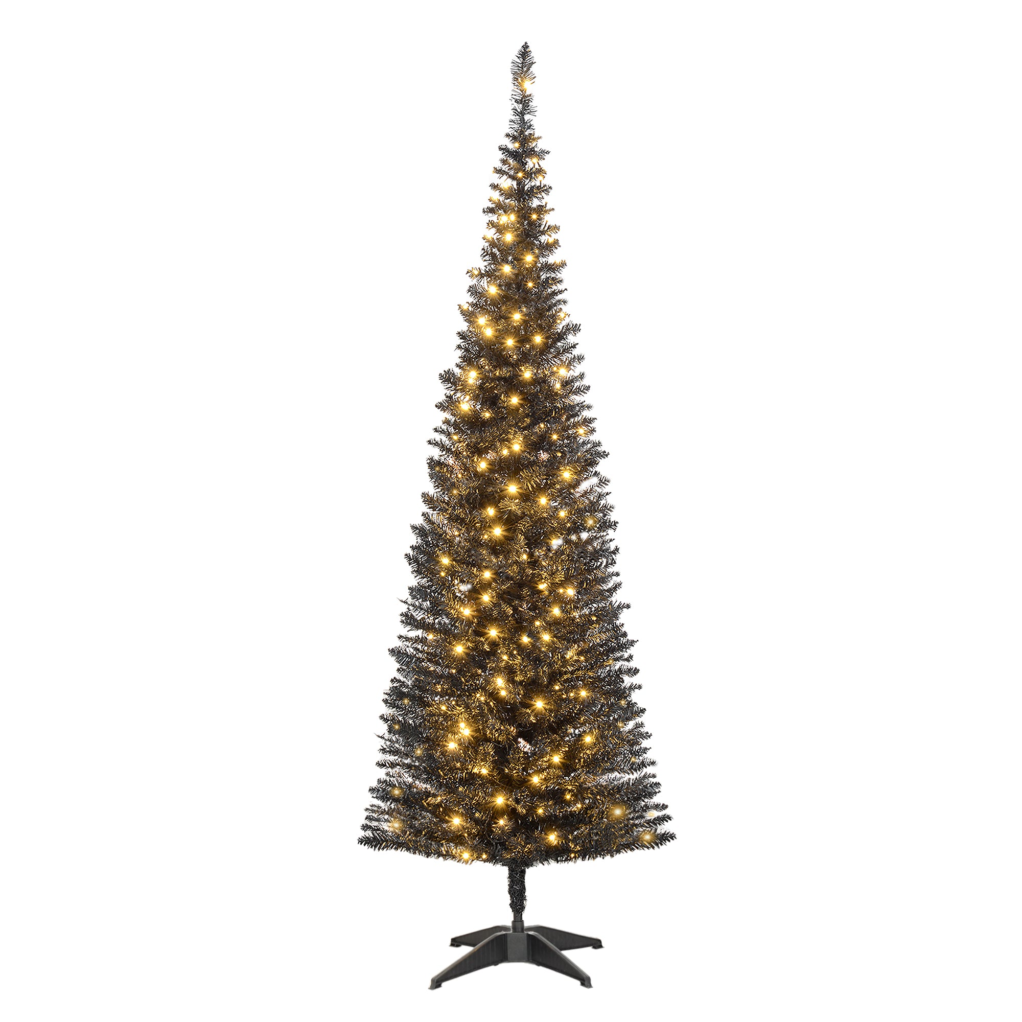 5ft Pencil Christmas Tree Slim Artificial Tree with Realistic Branches and Warm White LED Lights Black