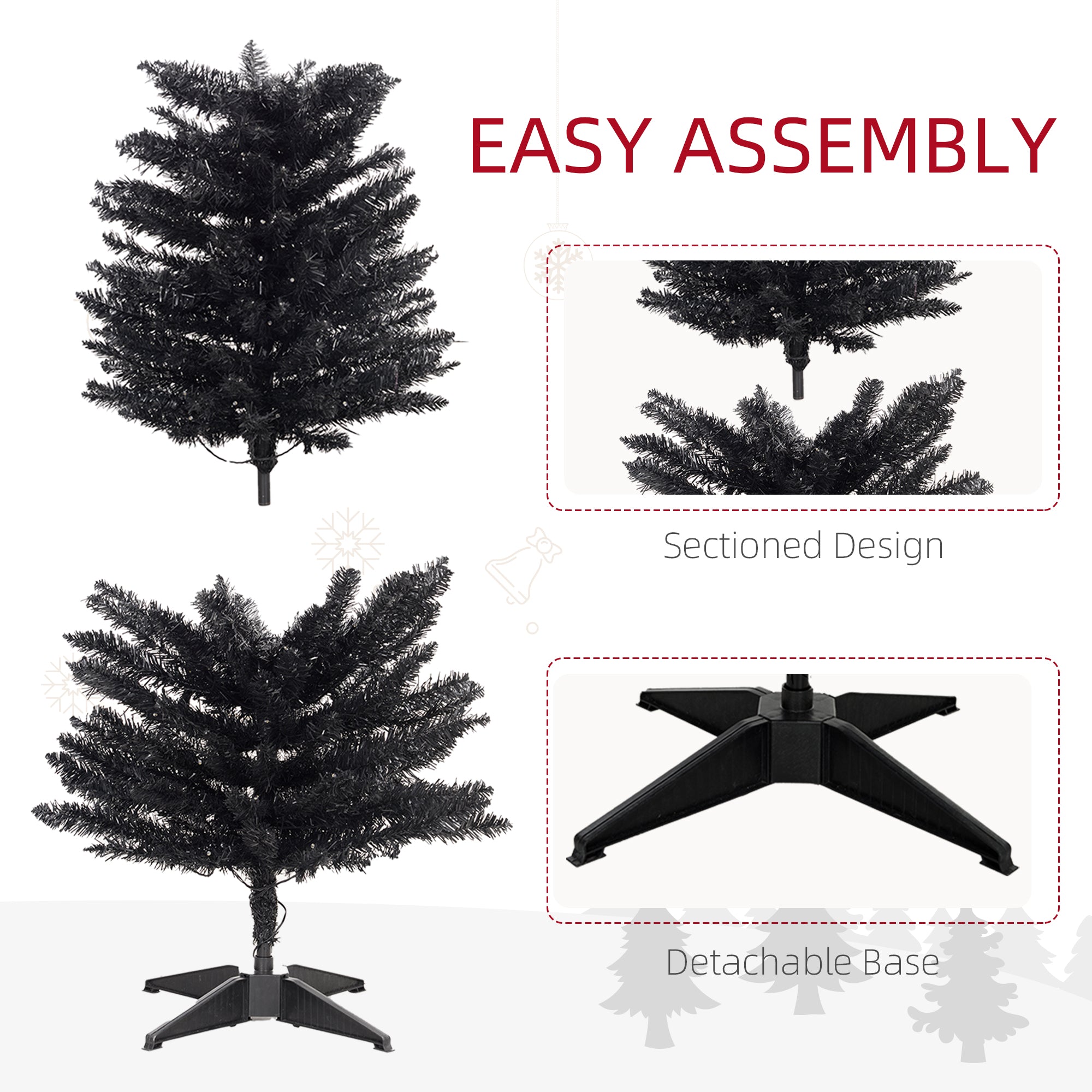 5ft Pencil Christmas Tree Slim Artificial Tree with Realistic Branches and Warm White LED Lights Black