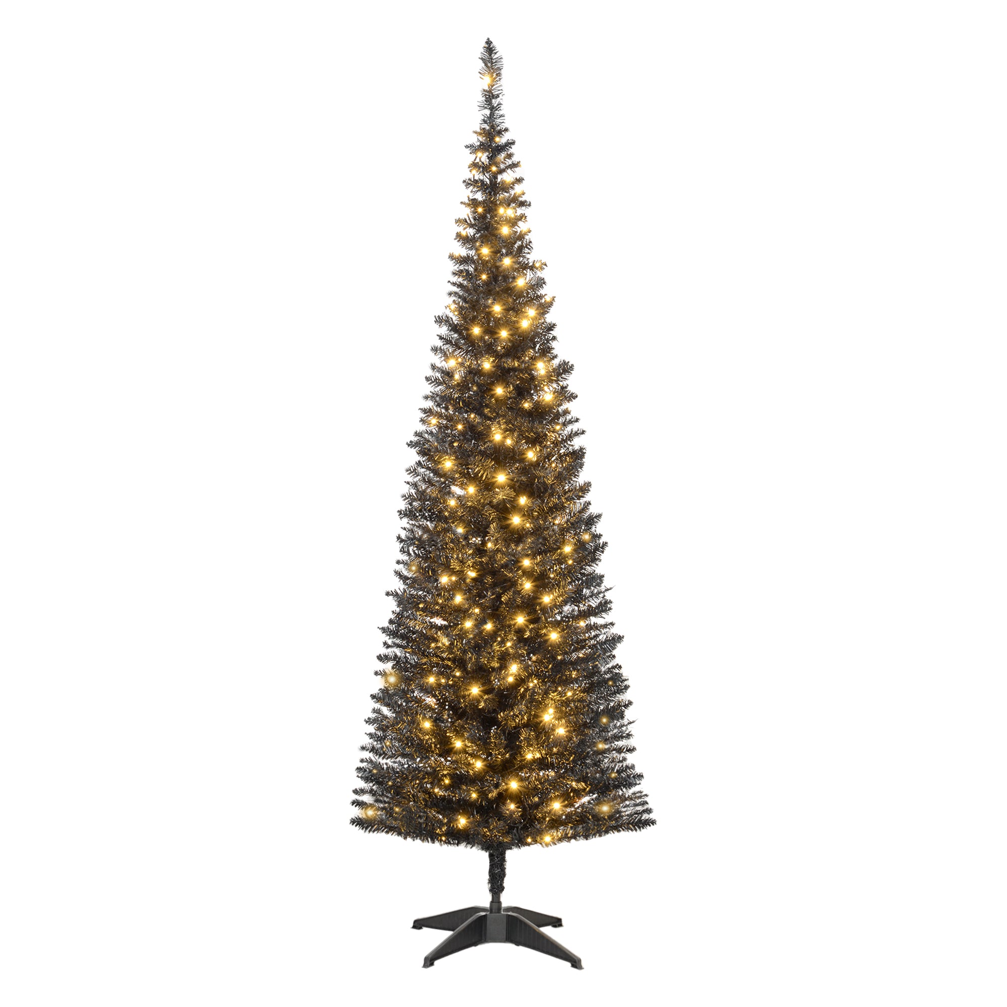 5ft Pencil Christmas Tree Slim Artificial Tree with Realistic Branches and Warm White LED Lights Black