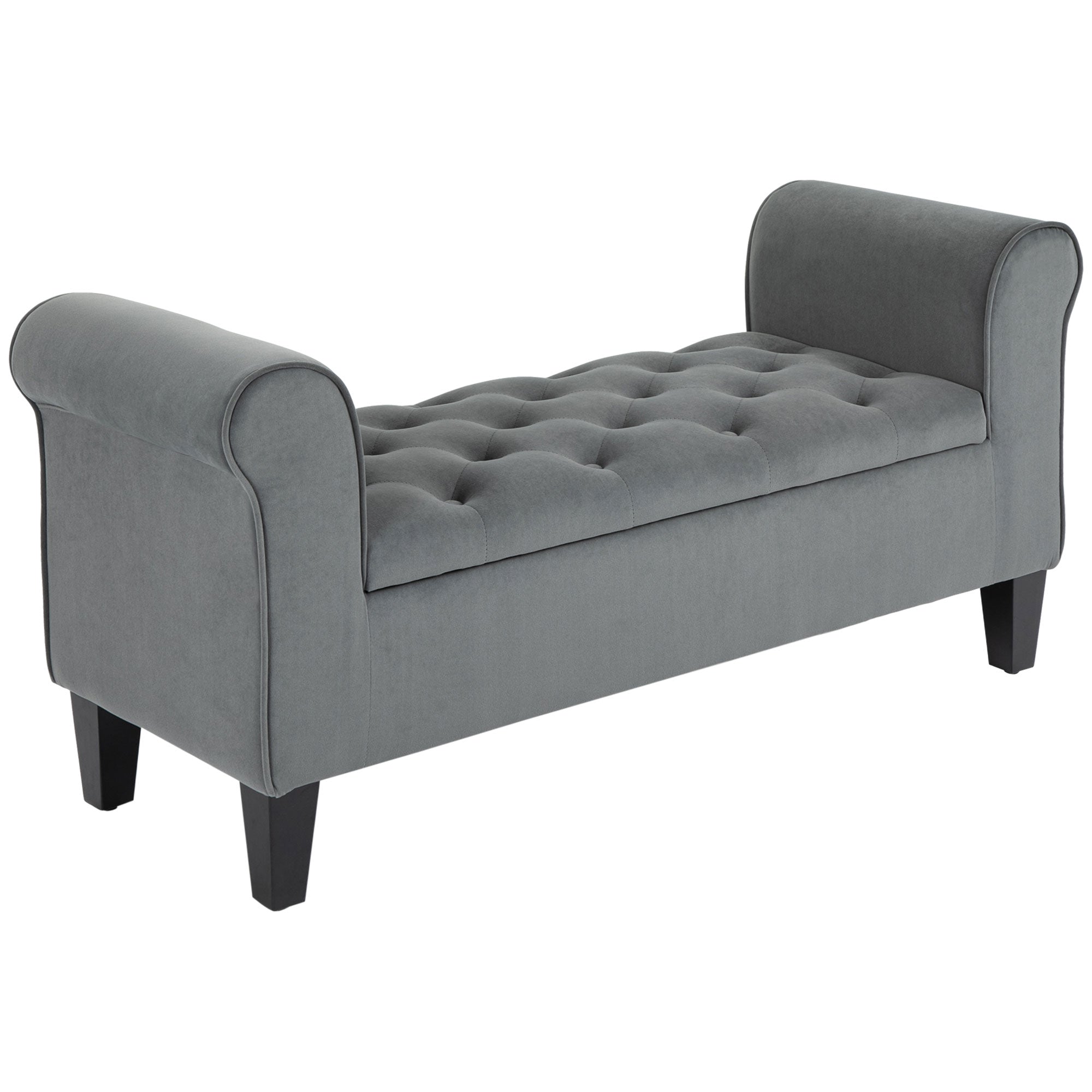 Button Tufted Storage Ottoman Bench Upholstered Bench with Rolled Armrests for Living Room Gray