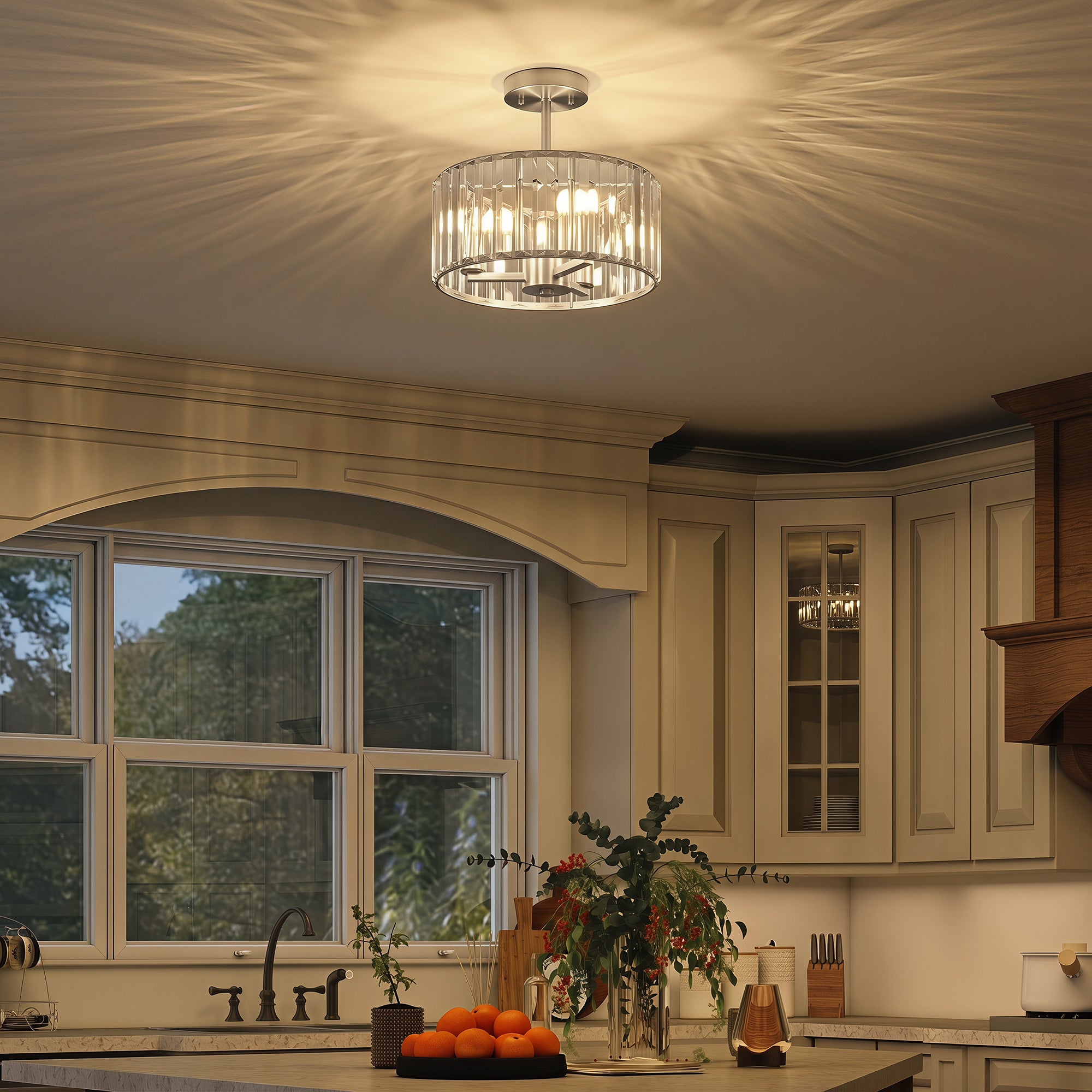 Crystal Ceiling Light Fixture, Semi Flush Mount Modern Crystal Chandelier Ceiling Light for Living Room, Bedroom, Hallway, Dining Room, E14 Base 3-Lights, Bulbs Not Included, Silver Tone