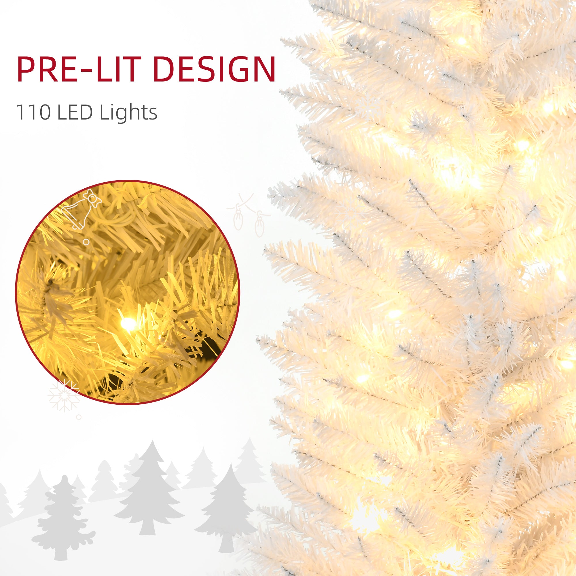 5ft Pencil Christmas Tree Slim Artificial Tree with Realistic Branches and Warm White LED Lights White