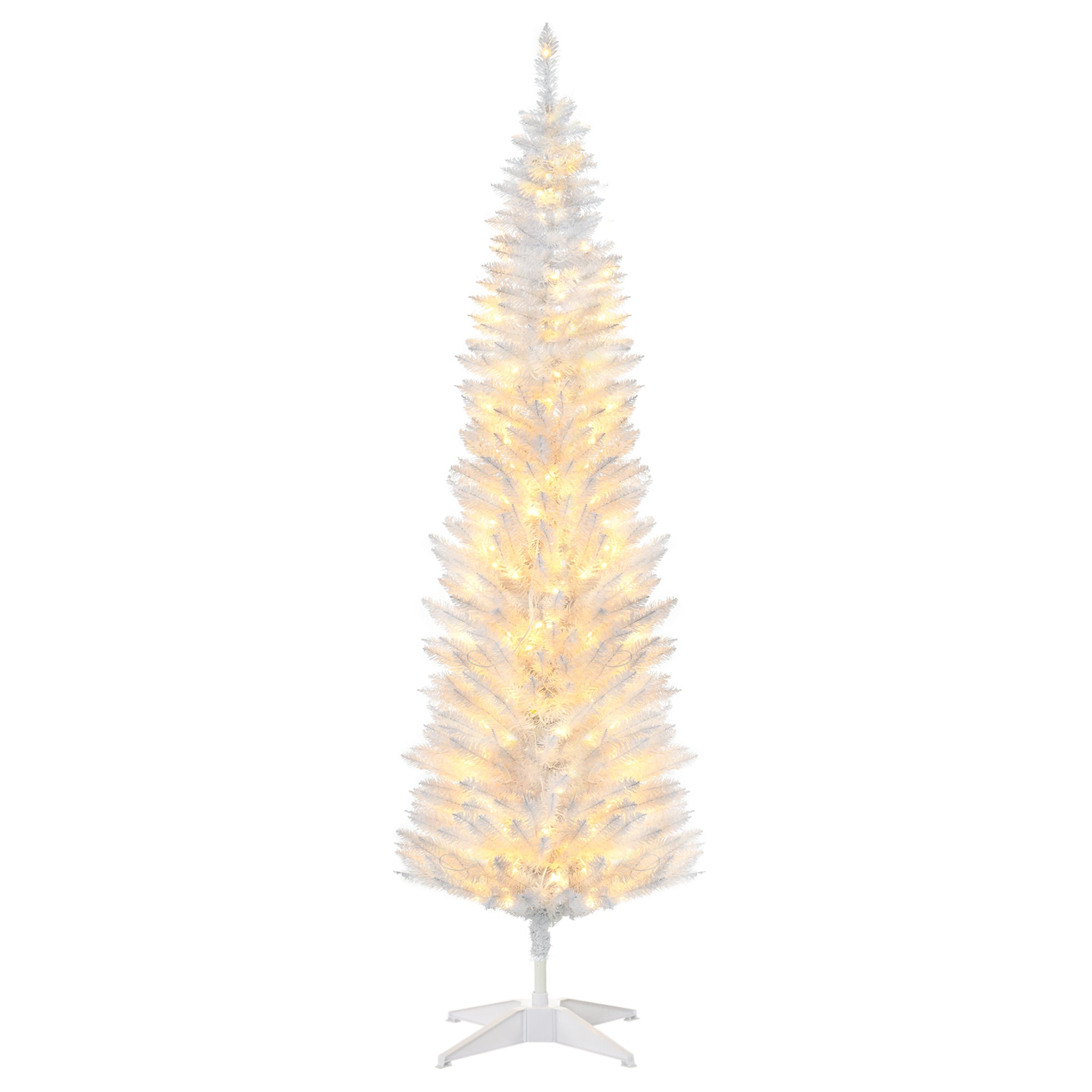 5ft Pencil Christmas Tree Slim Artificial Tree with Realistic Branches and Warm White LED Lights White