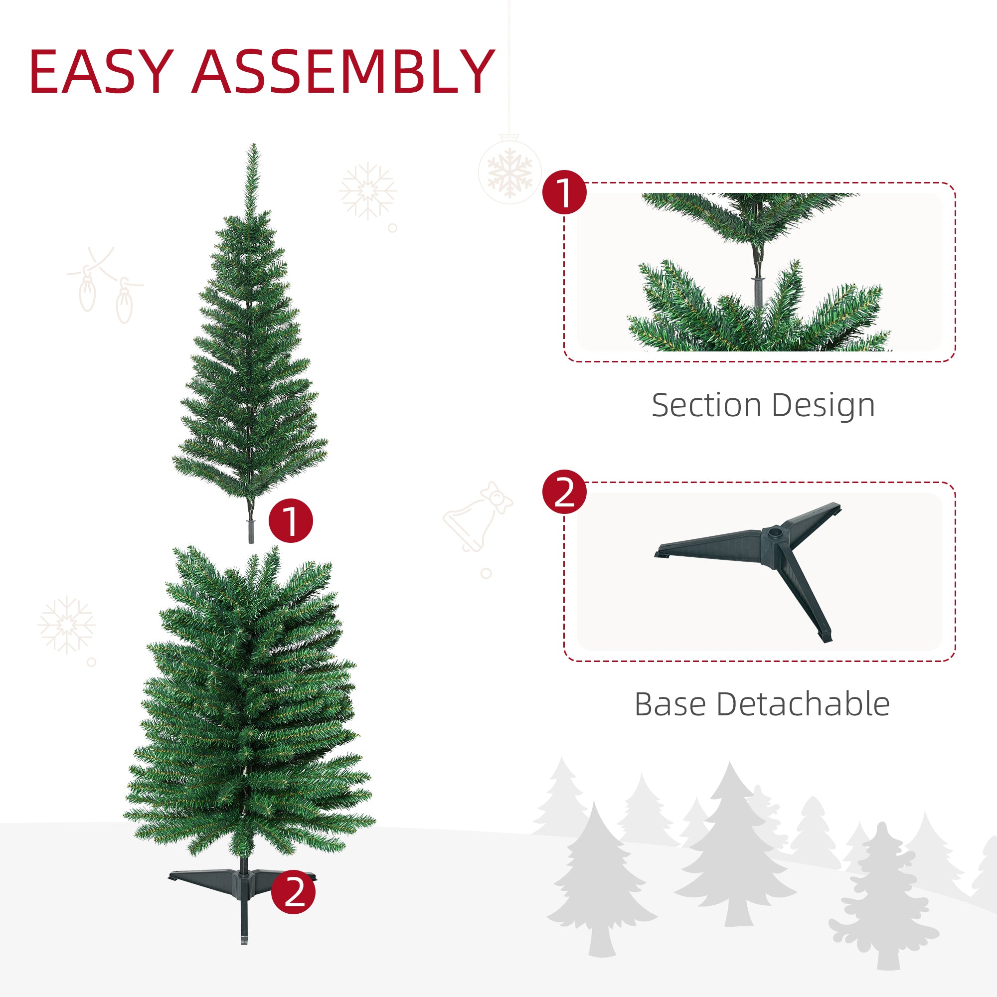 5' Artificial Pencil Christmas Tree Slim Xmas Tree with 294 Realistic Branch Tips and Stand Green