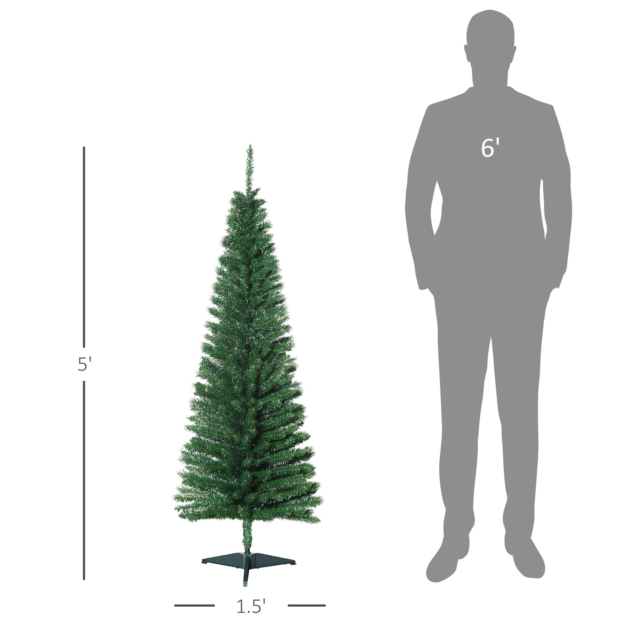 5' Artificial Pencil Christmas Tree Slim Xmas Tree with 294 Realistic Branch Tips and Stand Green