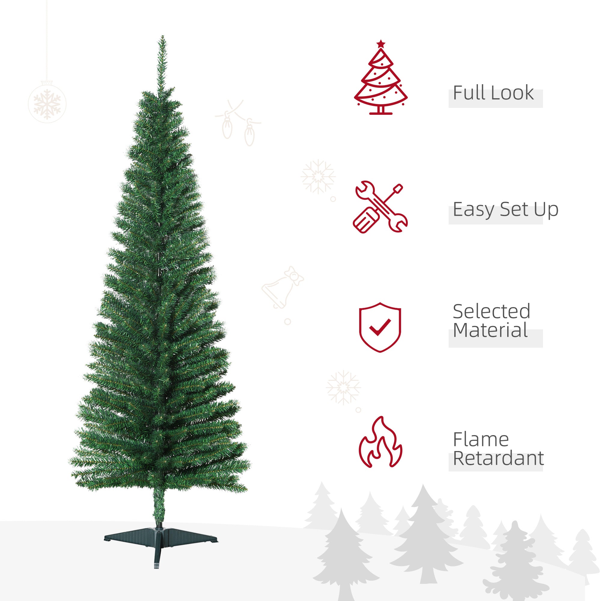 5' Artificial Pencil Christmas Tree Slim Xmas Tree with 294 Realistic Branch Tips and Stand Green