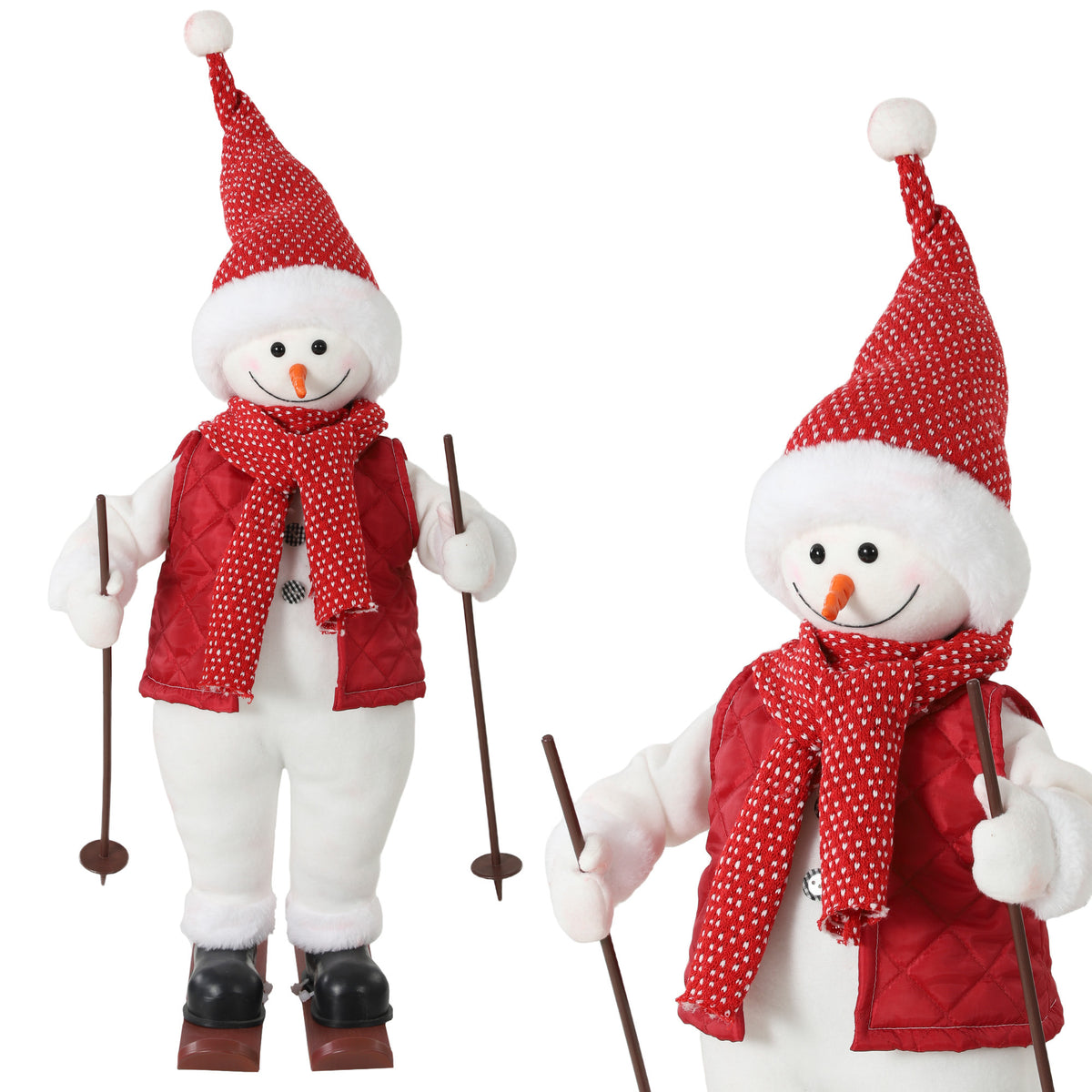 2ft Singing Skiing Santa Claus, 65 cm Standing Musical Animated Santa with Ski Board and Poles, Posable Arms, Handcrafted, Sound Touch Activated, Moving Christmas Figure Decoration