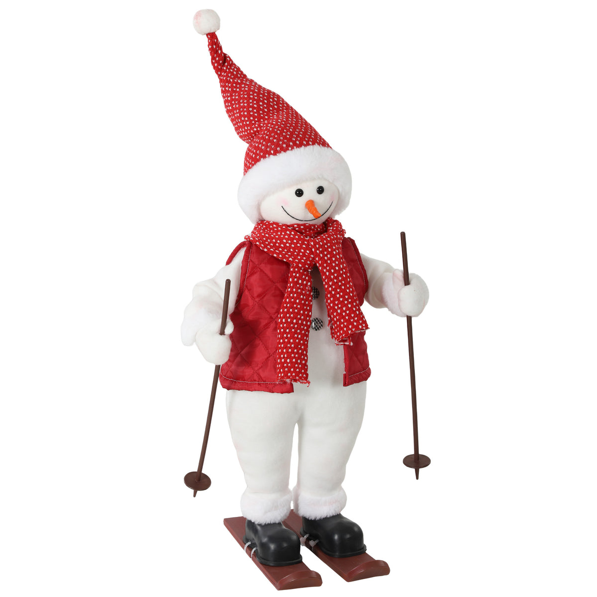 2ft Singing Skiing Santa Claus, 65 cm Standing Musical Animated Santa with Ski Board and Poles, Posable Arms, Handcrafted, Sound Touch Activated, Moving Christmas Figure Decoration
