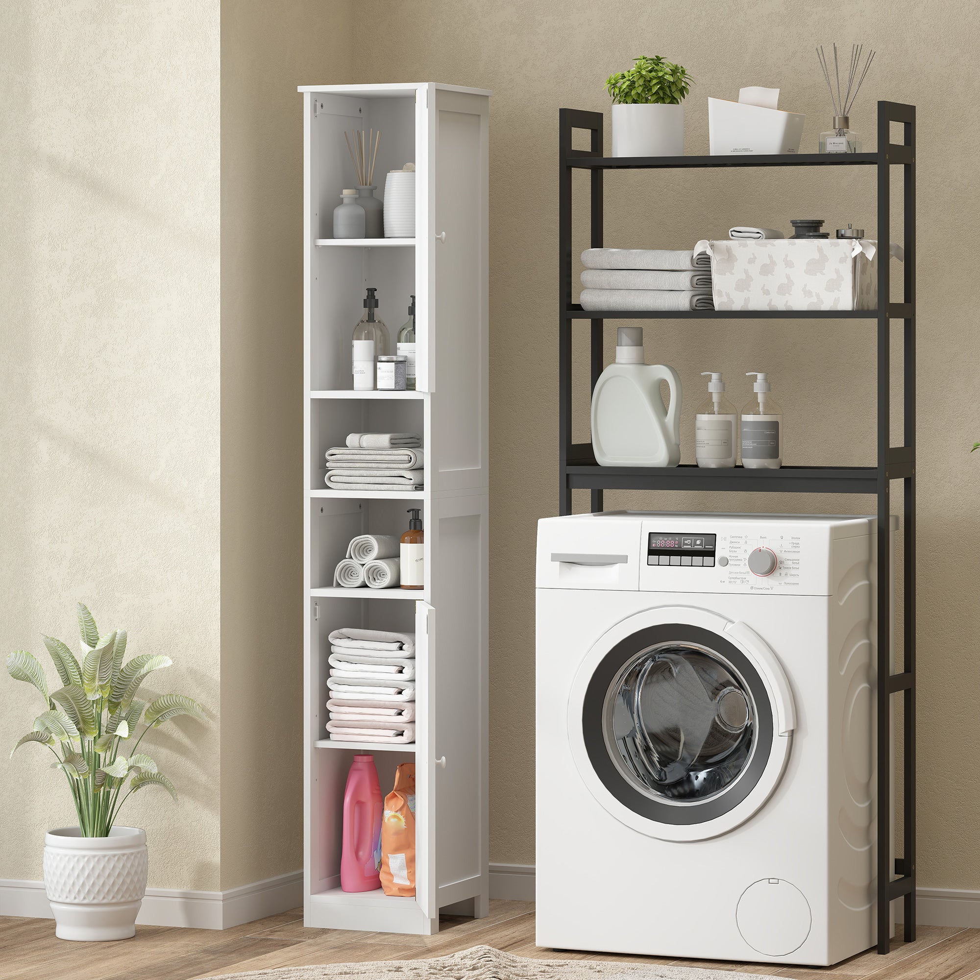 Narrow Tall Bathroom Storage Cabinet, 70" Slim Freestanding Bathroom Cabinet with Adjustable Shelves, Open Shelves and Barn Doors for Small Spaces, White