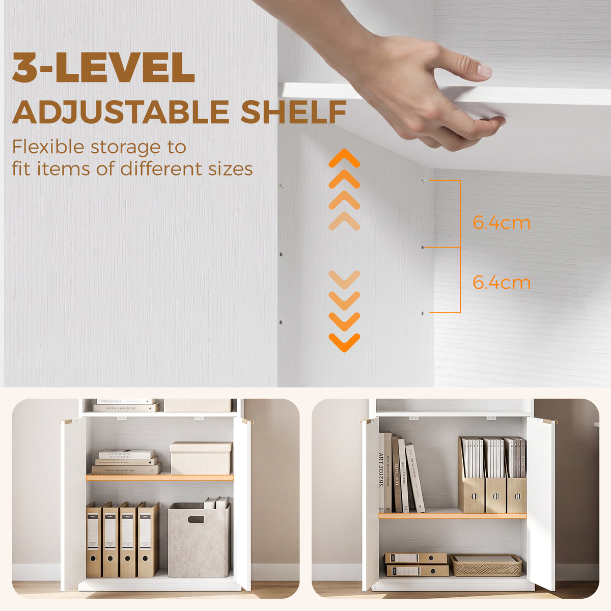 Slim Bookcase, 6-Tier Tall Bookshelf, Freestanding Shelving Unit with Cabinet, Adjustable Shelf, 60 x 24 x 182 cm for Living Room, Study, Home Office, White