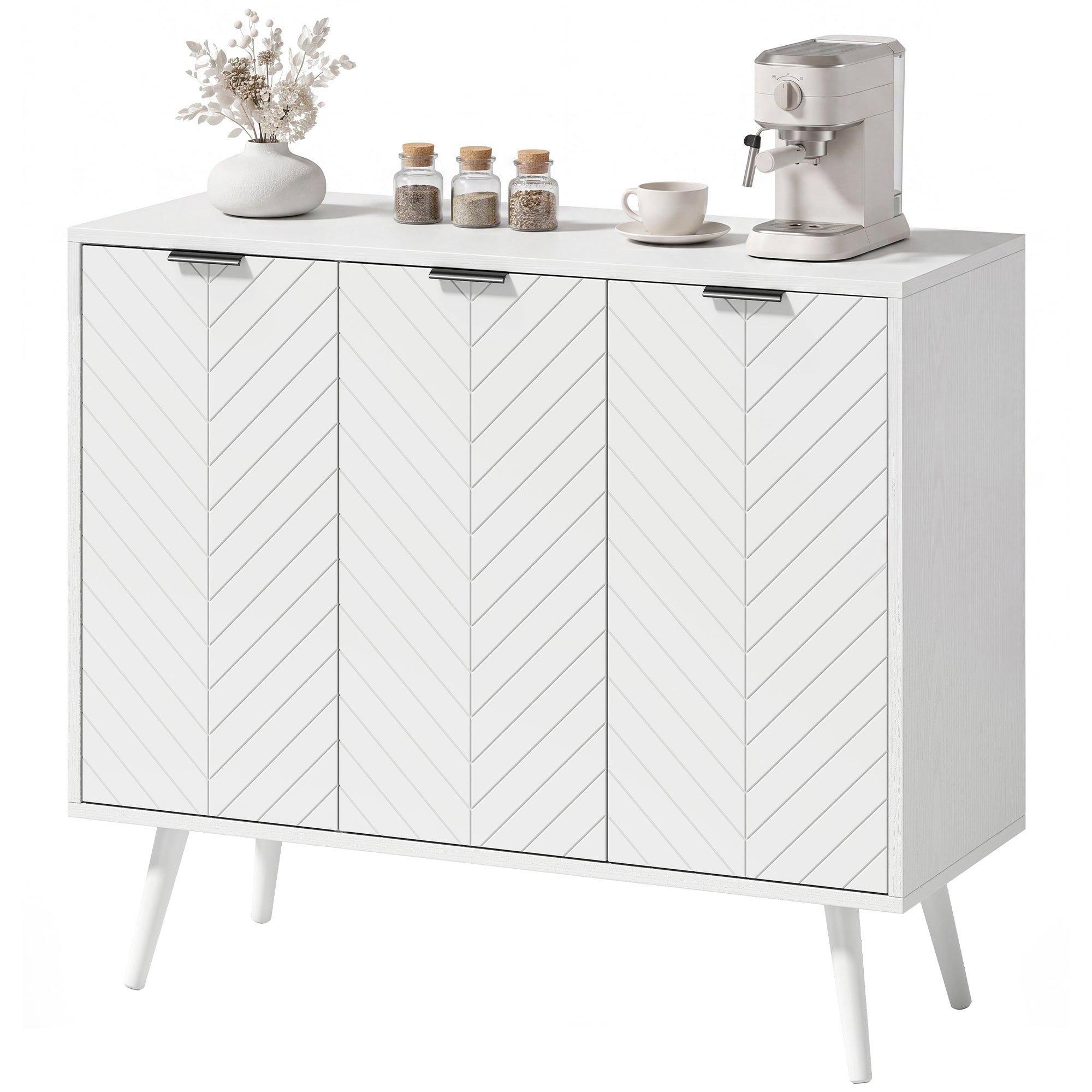 Modern Sideboard Buffet Cabinet, 36" Kitchen Storage Cabinet with 3 Doors and 2 Adjustable Shelves, Coffee Bar Station, White