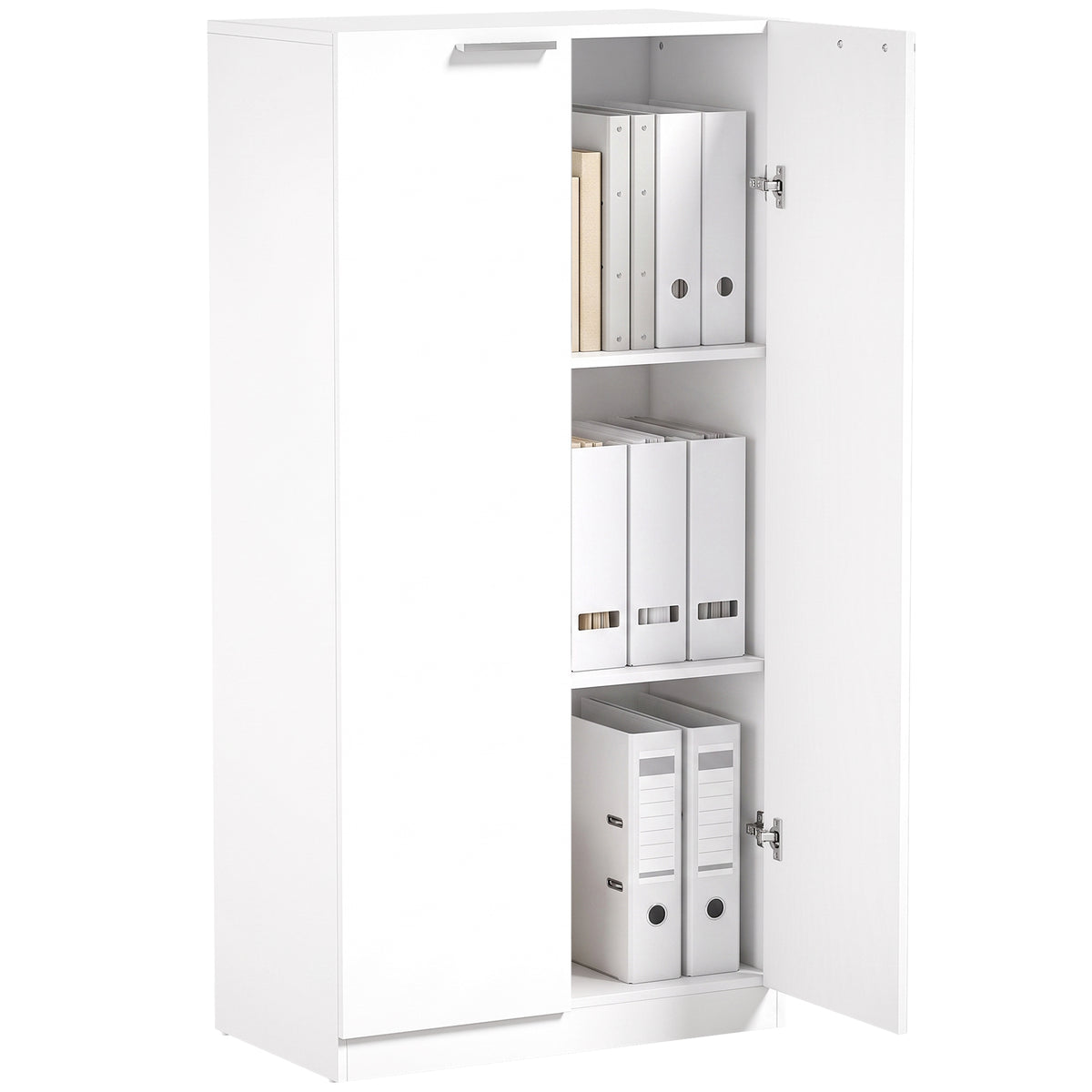 120 cm Tall Storage Cabinet Cupboard, 3-Tier File Organiser Wooden Filing Cabinet, Soft-Close Hinges, for Tool Garage Storage, Home Office, Study, Living Room, White