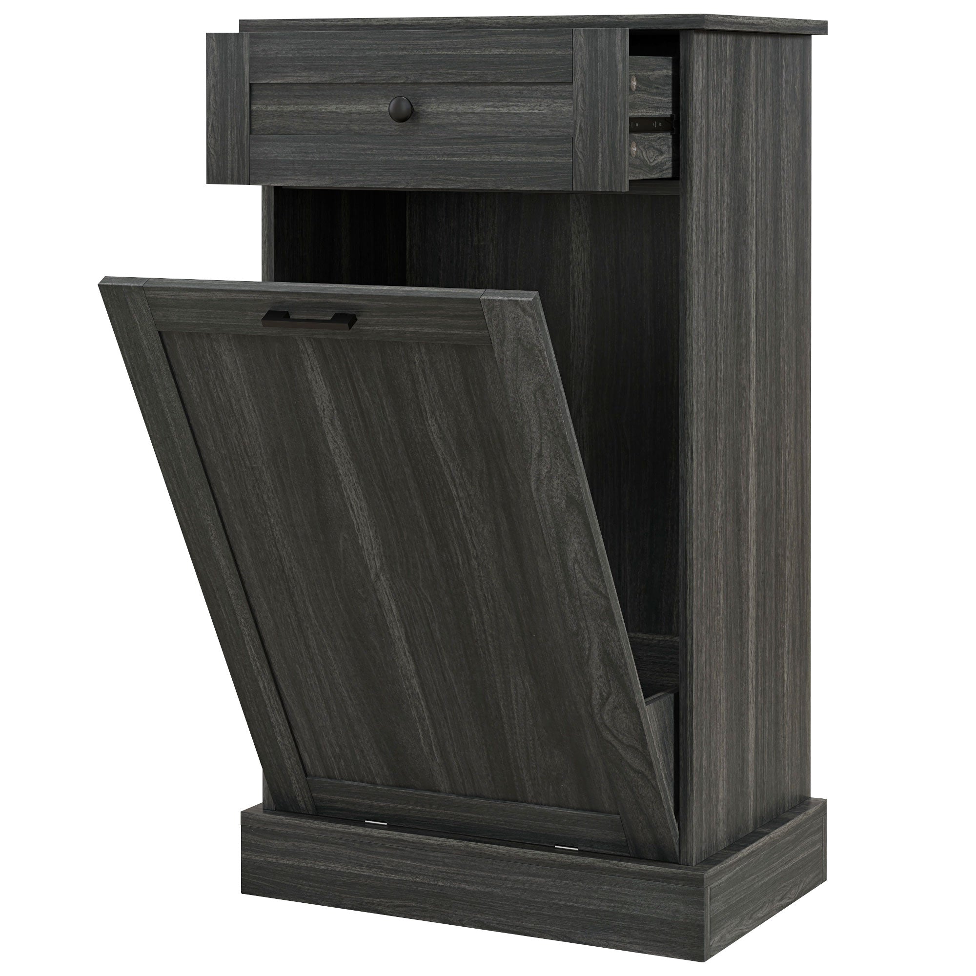 Kitchen Tilt Out Trash Bin Cabinet Free Standing Storage Cabinet with Drawer, Charcoal Gray