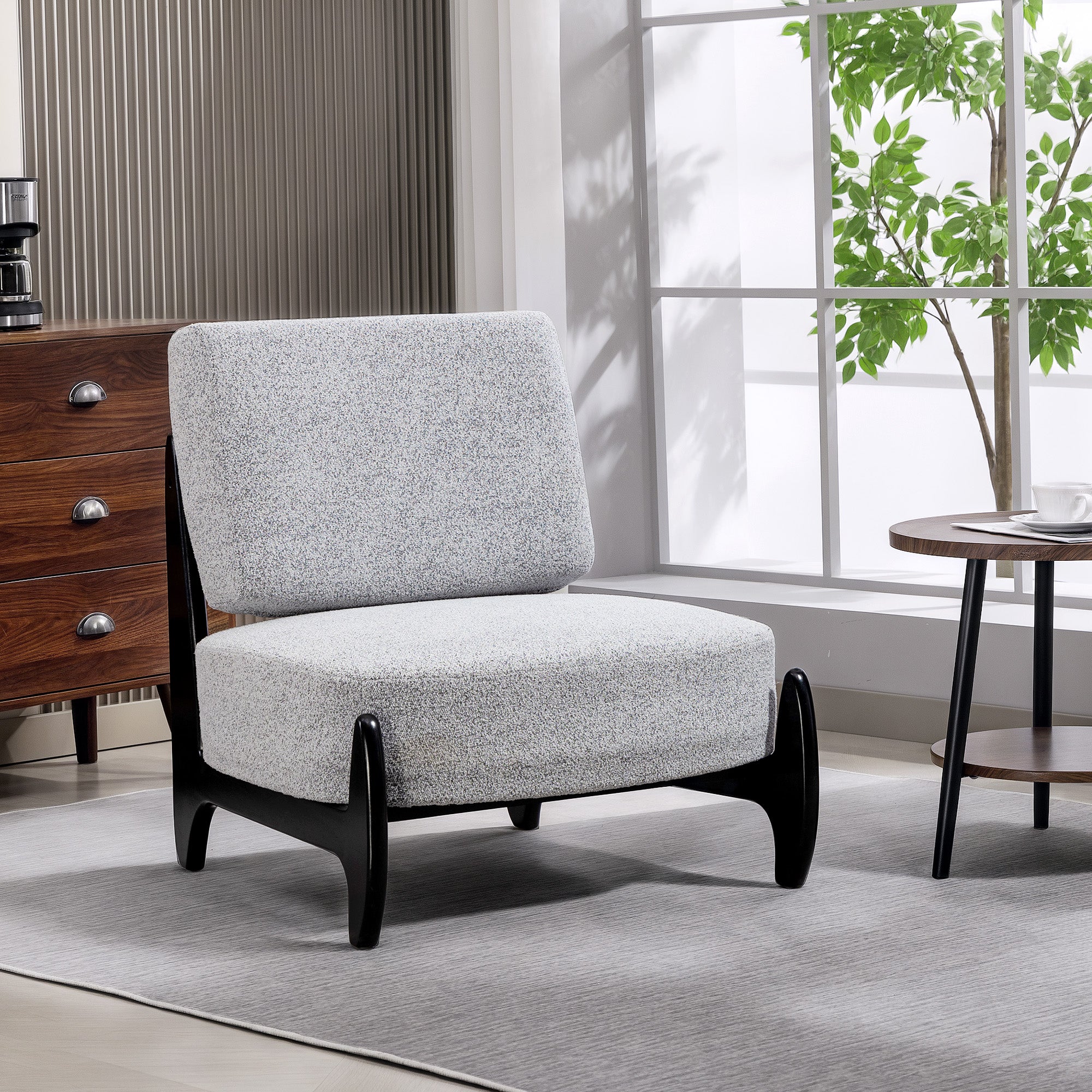 Ultra-Wide Accent Chair with Rubber Wood Frame, Modern Chenille Upholstered Bedroom Chair with Thick Cushion, High-Density Foam for Living Room, Grey