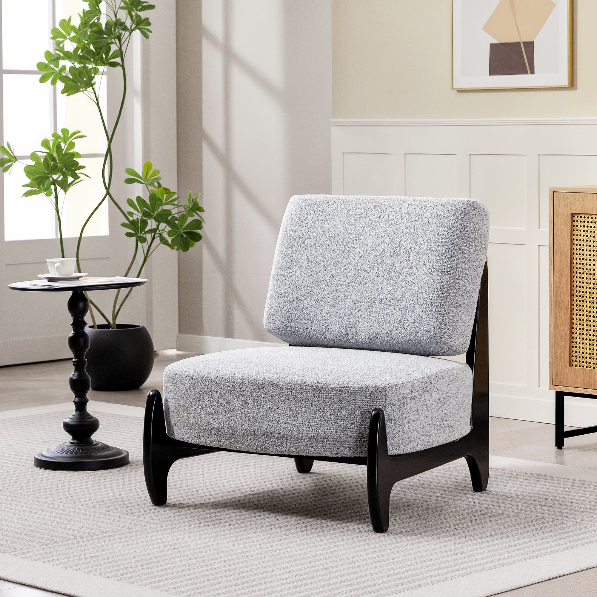 Ultra-Wide Accent Chair with Rubber Wood Frame, Modern Chenille Upholstered Bedroom Chair with Thick Cushion, High-Density Foam for Living Room, Grey