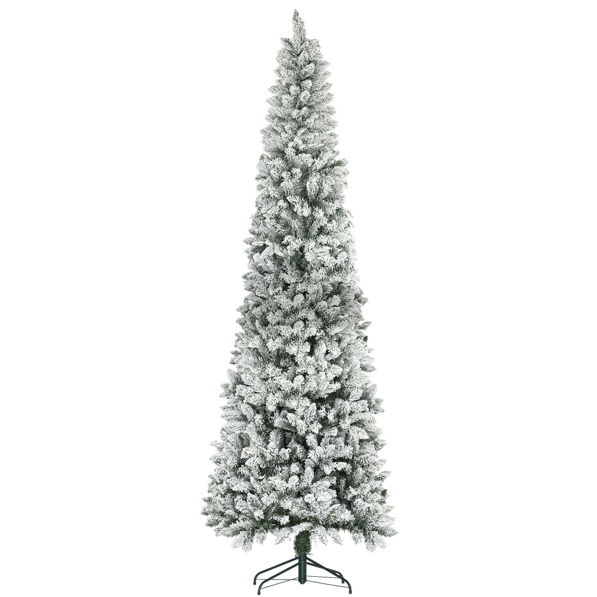 9ft Tall Pencil Christmas Tree, Artificial Flocked Christmas Tree with 1277 Branch Tips and Steel Base, Holiday Décor for Home Office, Green