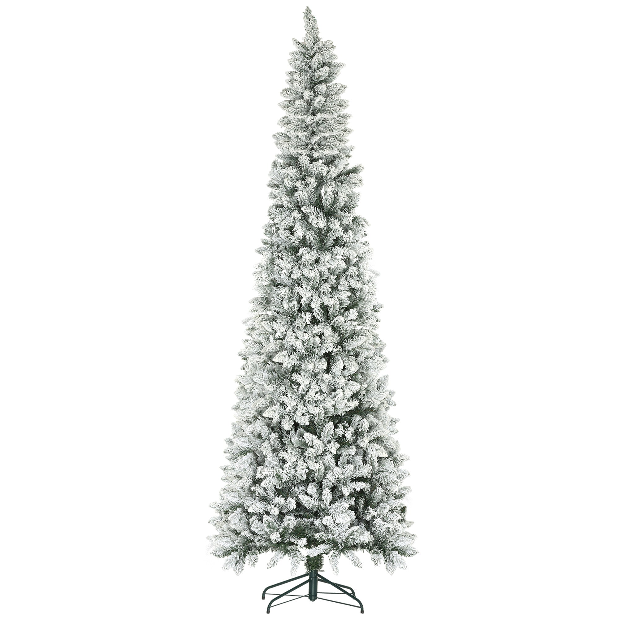 9ft Tall Pencil Christmas Tree, Artificial Flocked Christmas Tree with 1277 Branch Tips and Steel Base, Holiday Décor for Home Office, Green