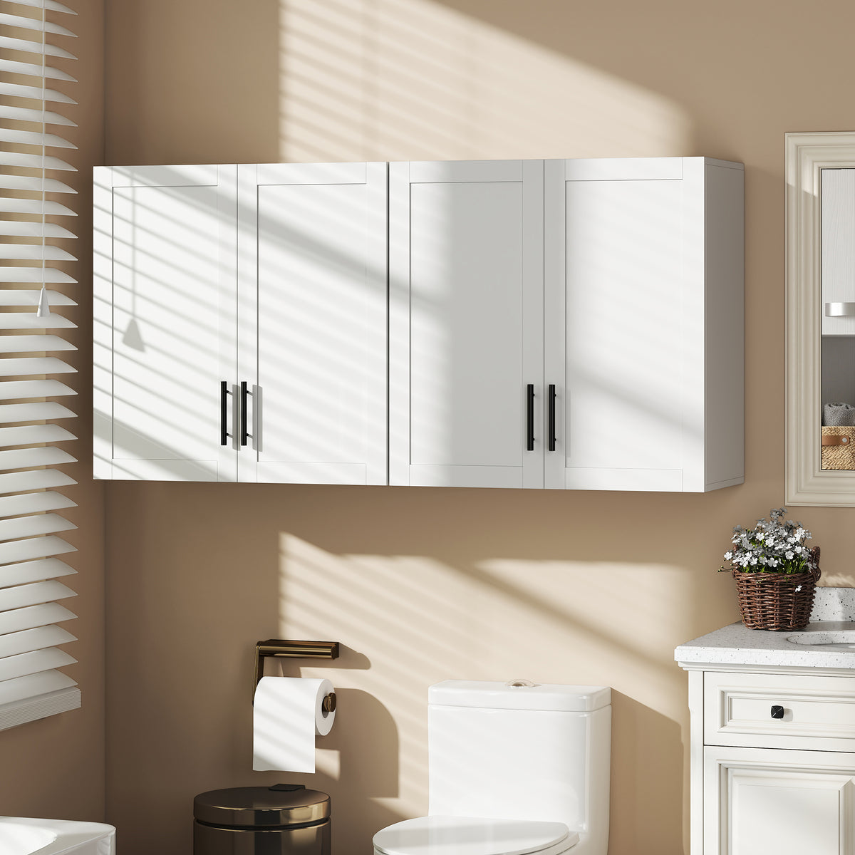 2-Piece Bathroom Wall Cabinet, Wall Mounted Over the Toilet Space Saver with 2 Doors and Adjustable Shelf Storage for Bathroom, White