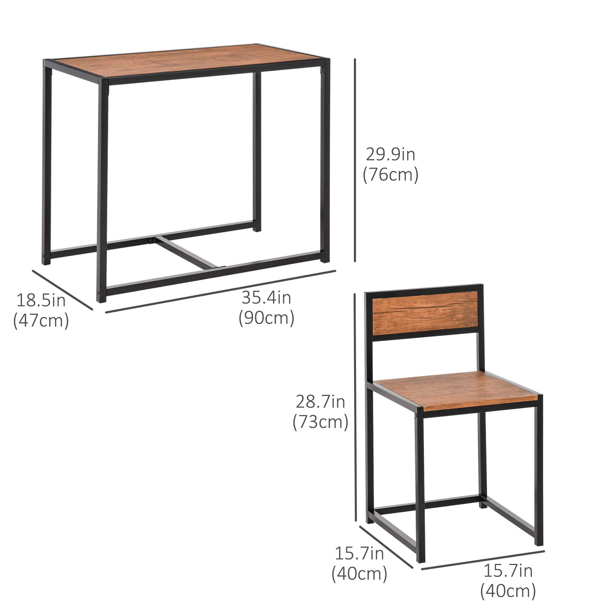 HOMCOM Dining Table Set for 2, Kitchen Table and Chairs for Small Space, Industrial Dining Set for Dining Room, Breakfast Nook, Rustic Brown