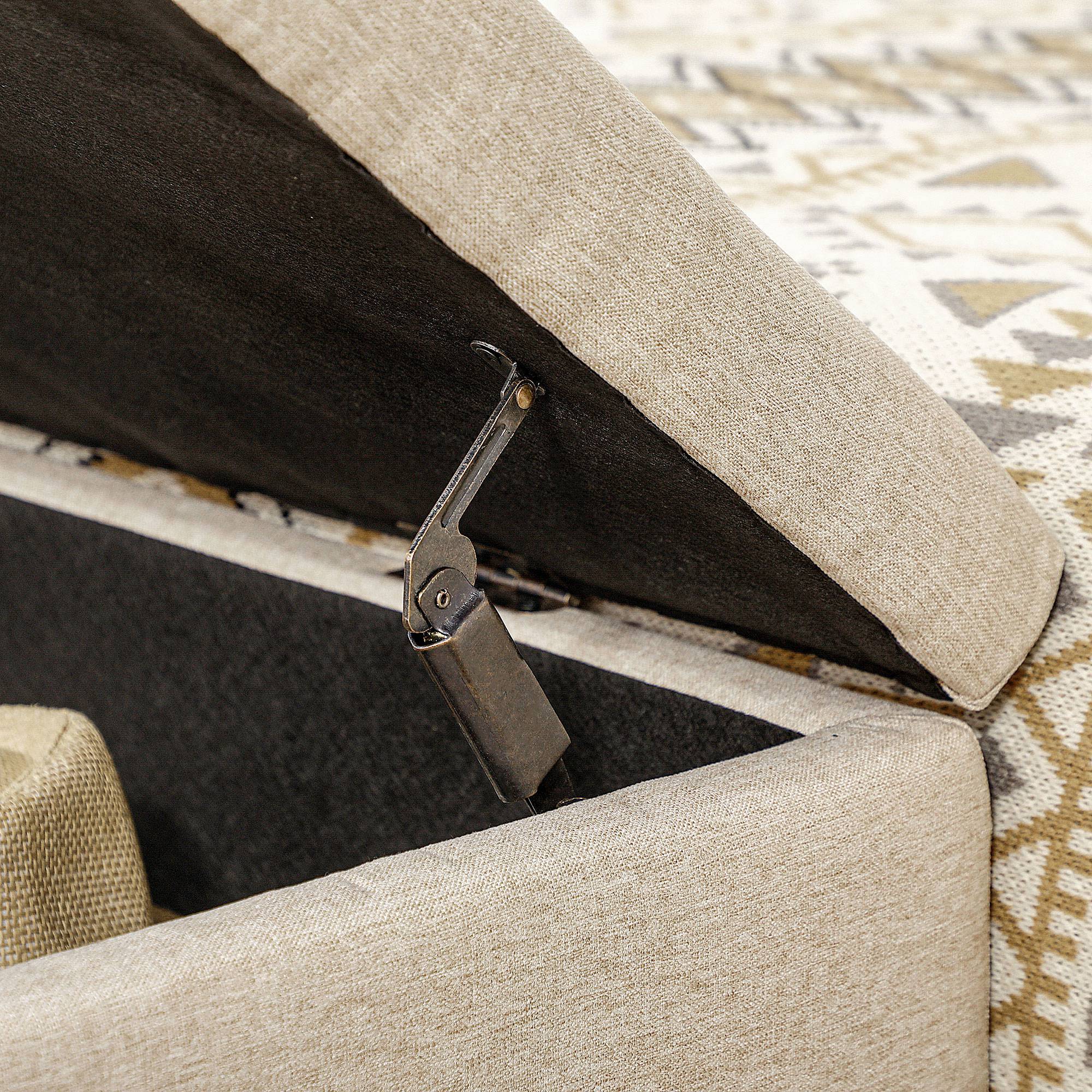 HOMCOM Storage Ottoman with Flip Top, Upholstered Storage Bench, Linen Fabric Footstool with Steel Legs for Living Room, Bedroom, Beige