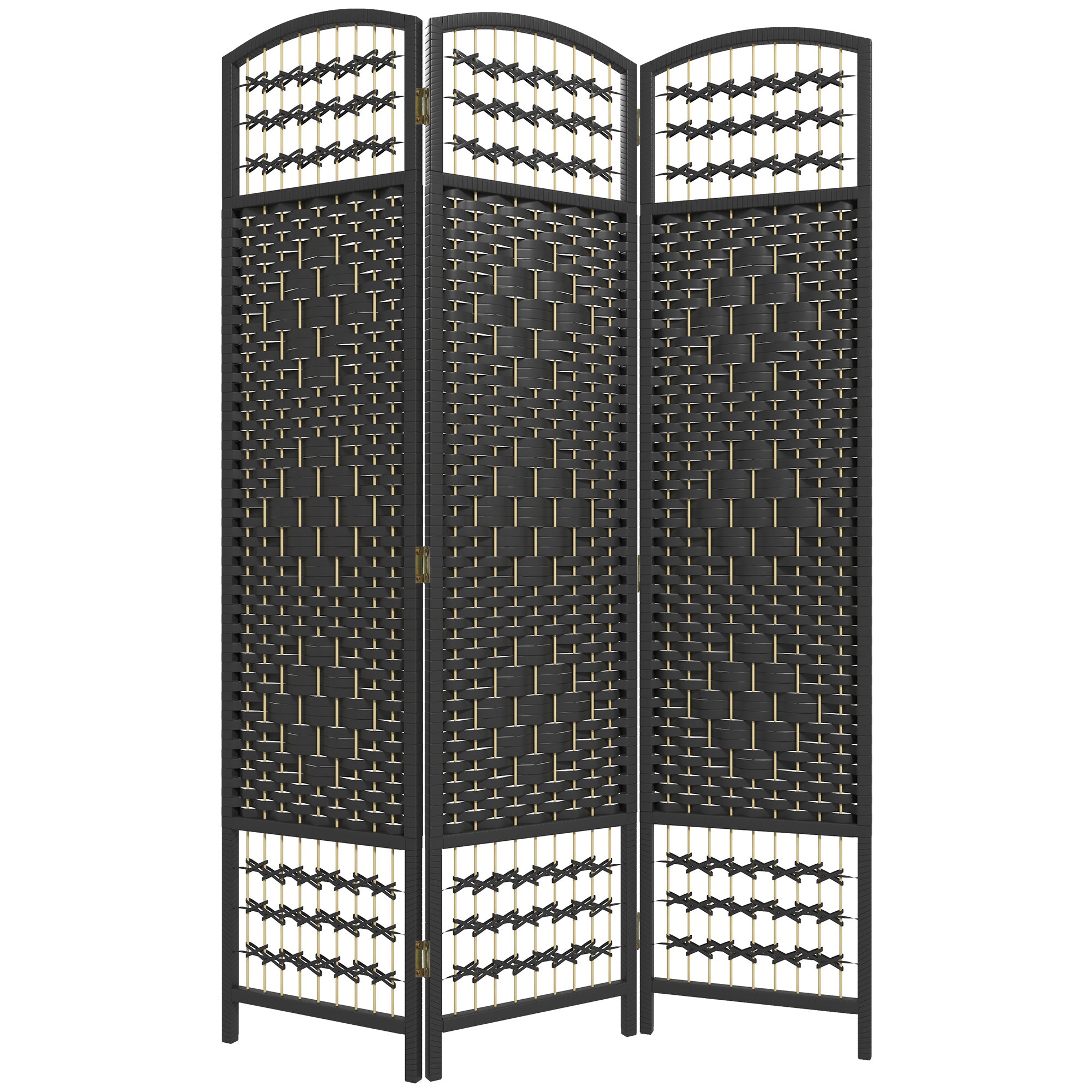 3 Panel Folding Room Divider Portable Privacy Screen Wave Fiber Room Partition for Home Office Black