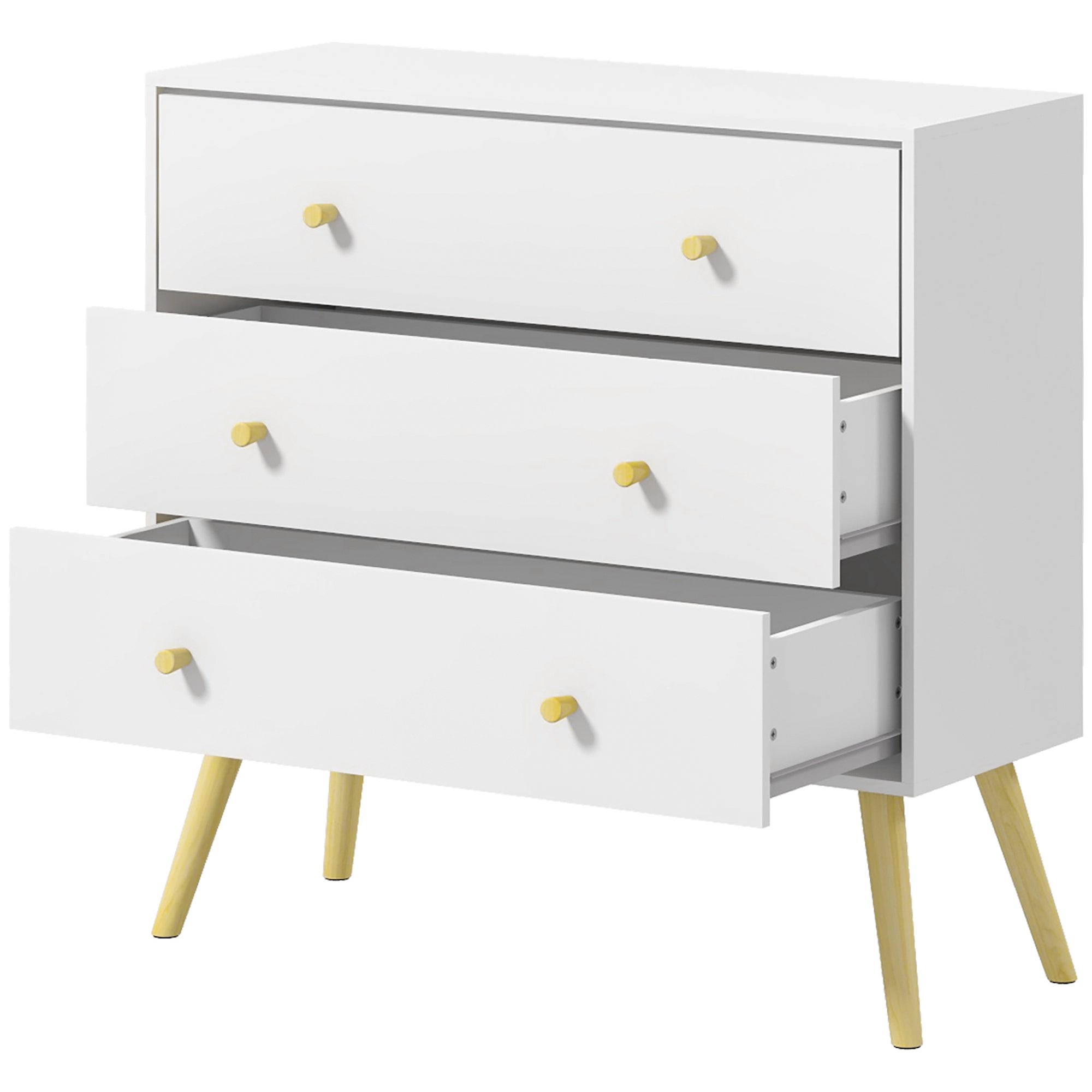 HOMCOM 3 Drawer Dresser, Chest of Drawers with Wood Legs and Handles for Living Room, White