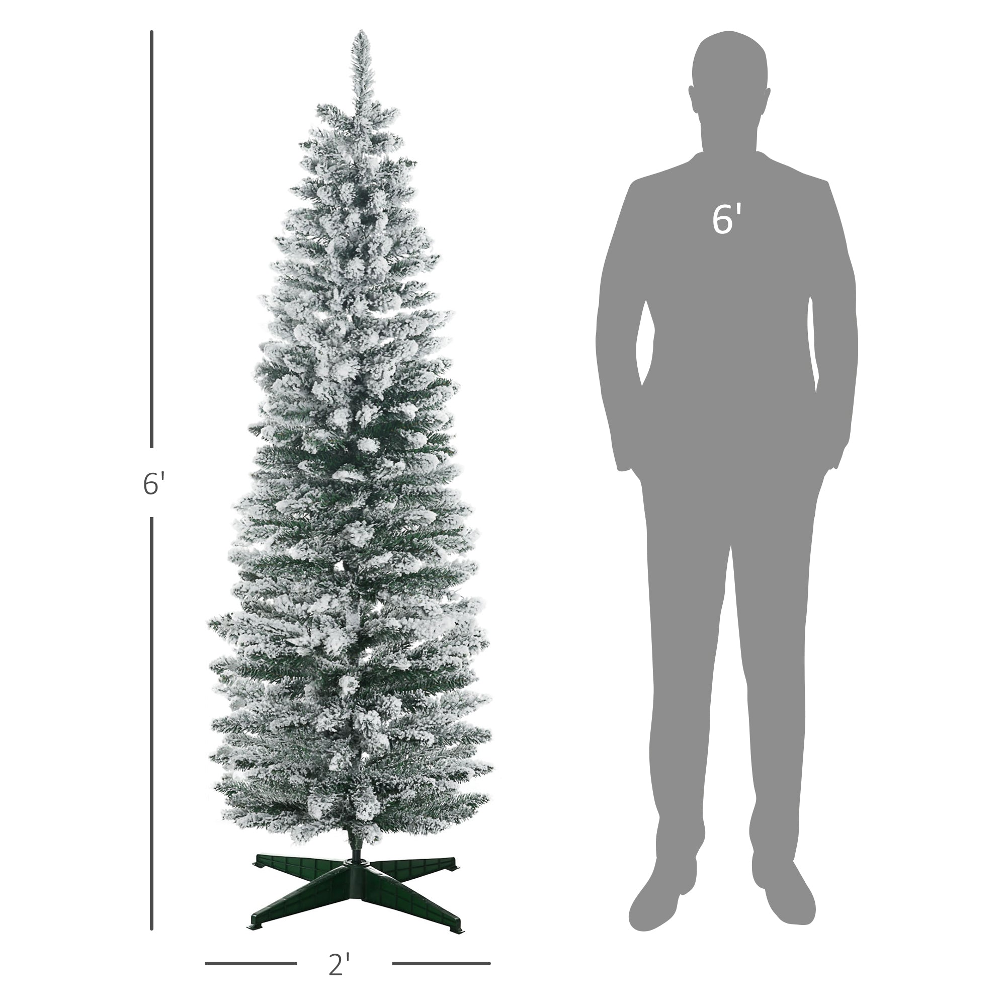 6' Snow Flocked Artificial Pencil Christmas Tree Slim Xmas Tree with Realistic Branches Green